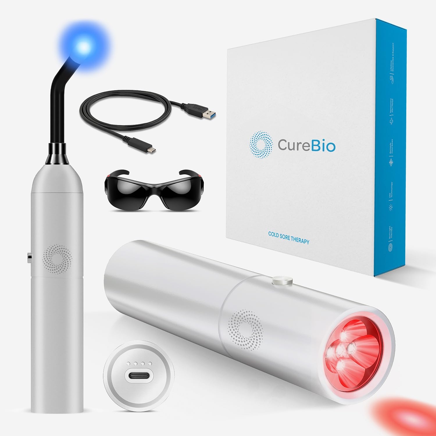CureBio Medical Grade FSA HSA Approved Infrared Red Light Therapy Device, Treat Cold Sore Canker Sore Fever Blister, Pain Relief for Lips, Mouth, Nose, Ear, Near Infrared and Blue Light Therapy Wand
