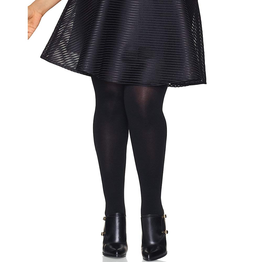 Hanes Curves Women's Plus Size Blackout Tights, Same to Waist, Sheer Toe, Moisture Wicking, Black