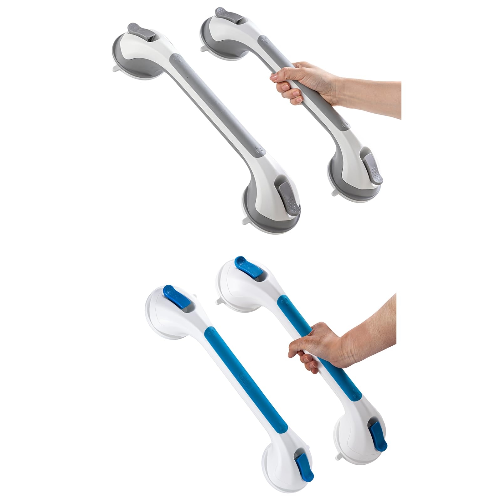 TAILI Shower Grab Bar Set, 16 Inch Suction Cup Grab Bars for Bathroom, Removable Shower Safety Handle Heavy Duty Bathtub Grip, Grey & Blue