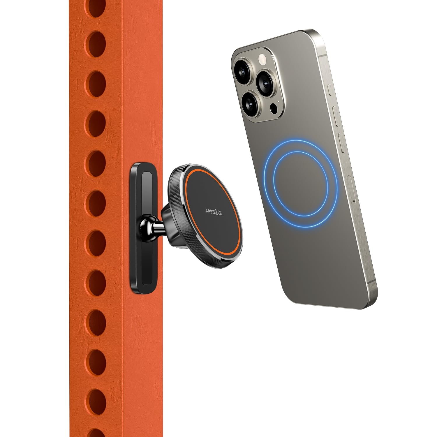 APPS2Car Magnetic Phone Holder for Gym, Alloy Base & Ball Joint, Attach to Metal Surfaces, Dual Magnetic Phone Mount for MagSafe iPhone 12-16 Series