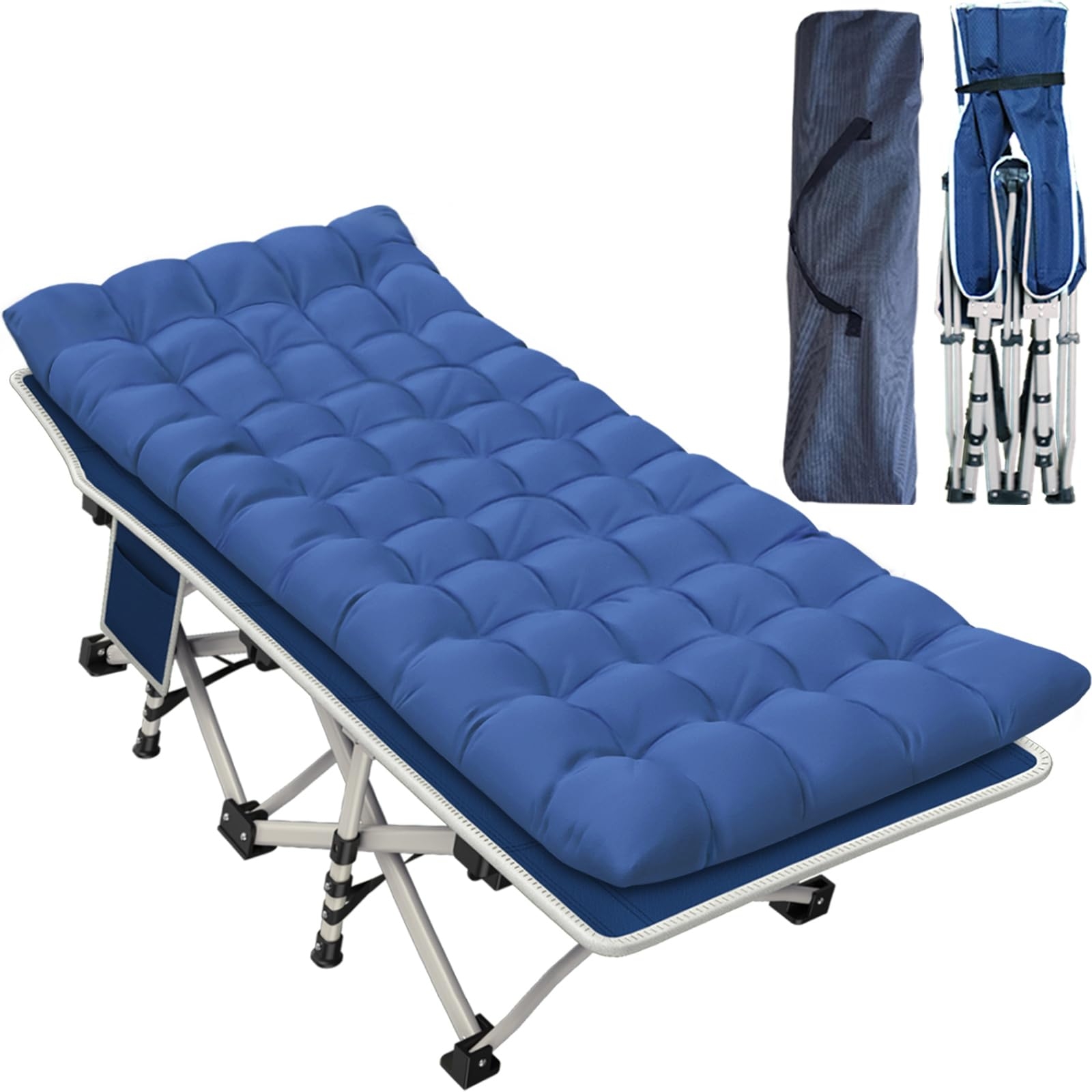 GETOVIN Cot Camping Cot with Thick Pad Cots for Sleeping Camping Bed Folding Cot 450LBS(Max Load) Comfortable Double Layer Oxford Heavy Duty with Carry Bag for Home Outdoor Travel
