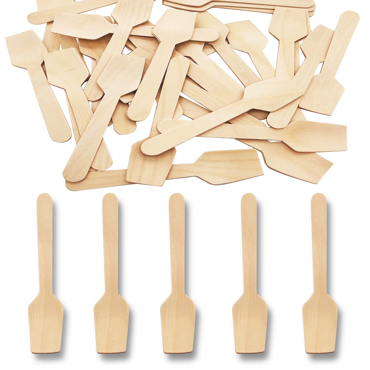 Mini Wooden Spoons, 200 Pcs 4 Inch Disposable Wooden Dessert Spoons, Biodegradable Compostable Birchwood
