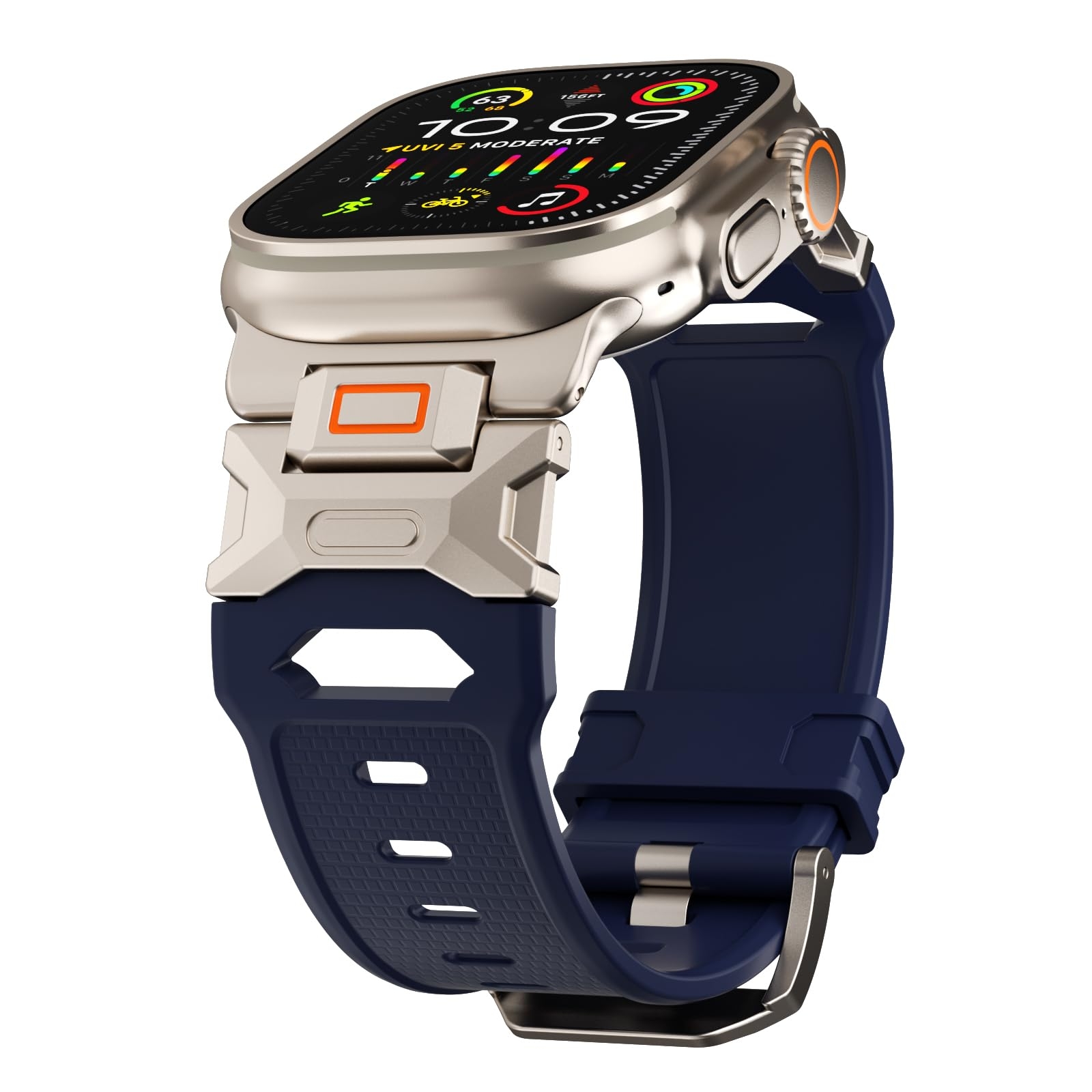 FUNSTONE Sport Band for Apple Watch Ultra 2 & Ultra 49mm, FKM Rugged Ultra 2 Watch Bands for Men, Waterproof Apple Watch Wristband with Metal Connector, Men's Military Sport iWatch Replacement Strap