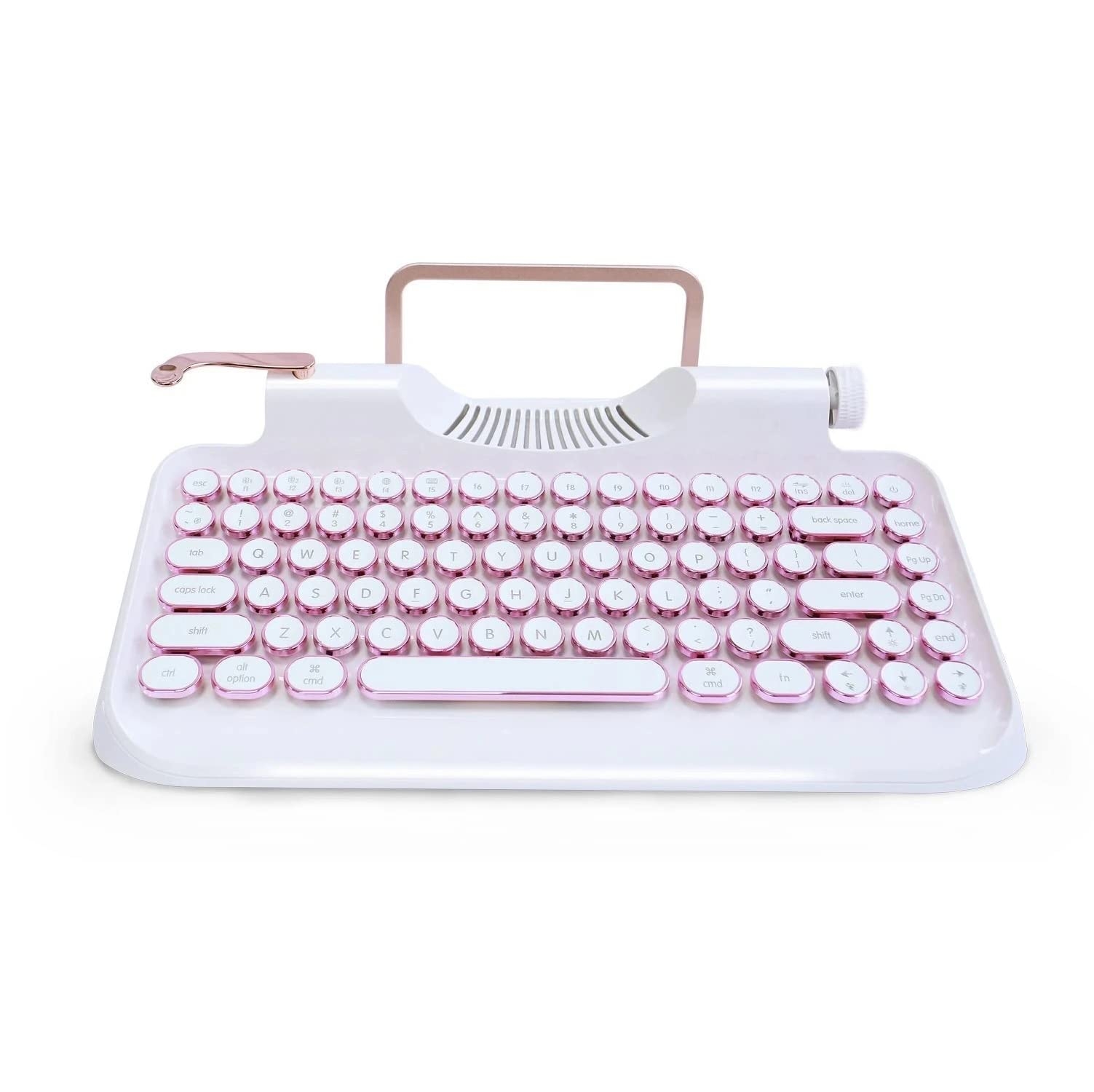RYMEK Typewriter Style Mechanical Wired & Wireless Keyboard with Tablet Stand, Bluetooth Connection (White)