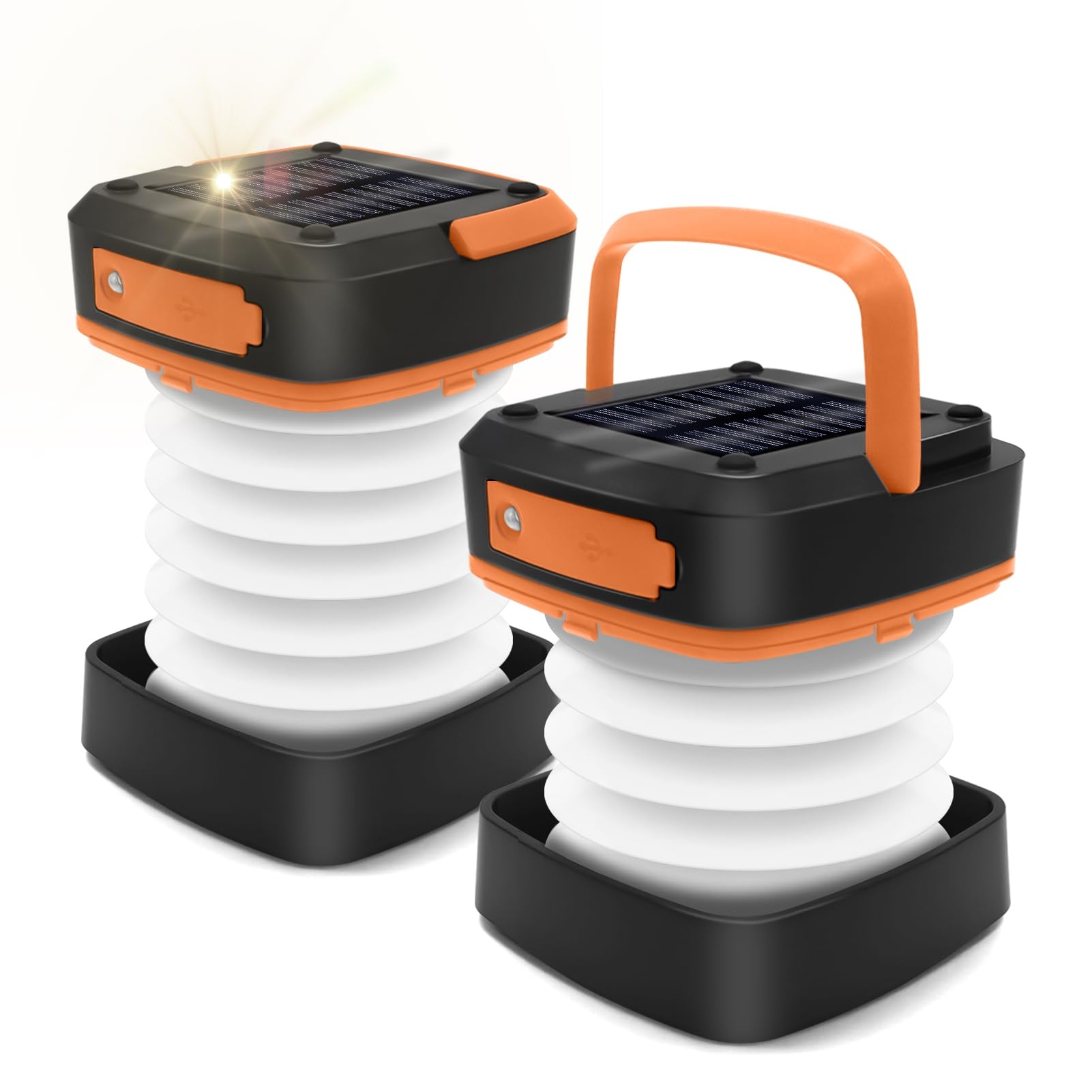2-Pack Folding Solar Camping Lantern Flashlights, DIBMS Mini Collapsible USB Rechargeable Waterproof Hanging Light Power Bank for Camping Hurricanes Emergency Power Outages Indoor Outdoor