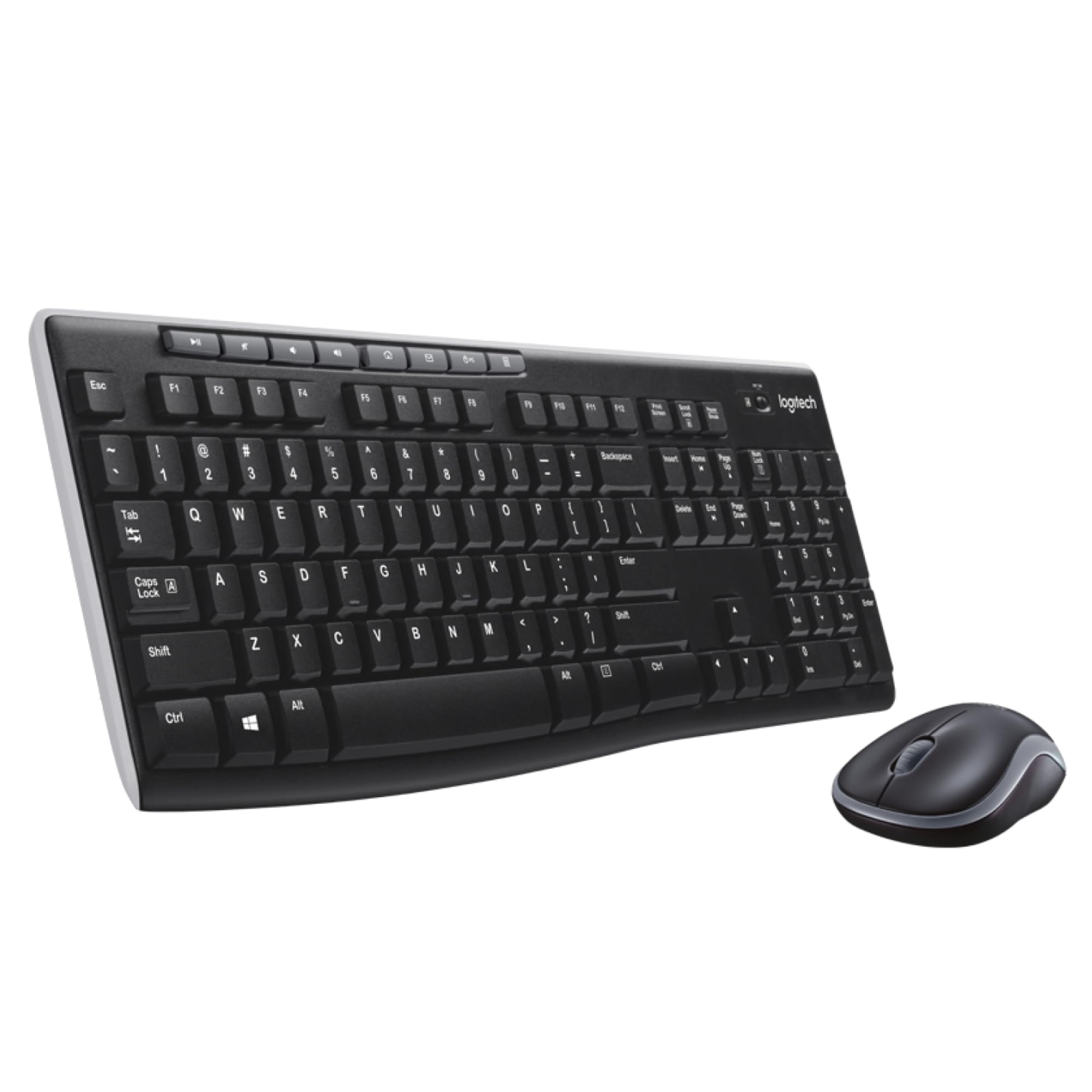 Logitech MK270 Wireless Keyboard and Mouse Combo for Windows, 2.4 GHz, 8 Multimedia Keys, PC, Laptop, Wireless Keyboard Compact Mouse Combo - Black