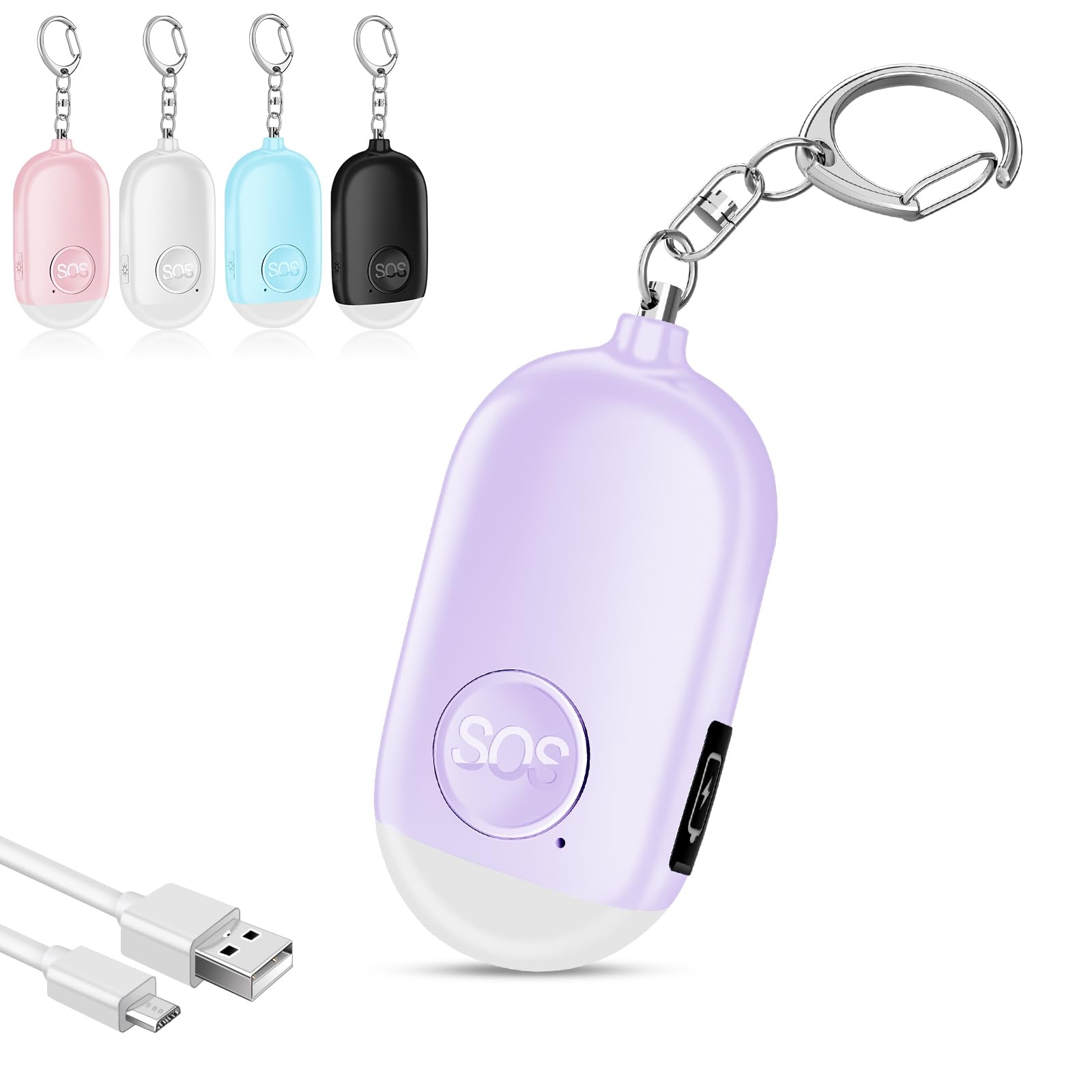 Hion Personal Safety Alarms for Women, Rechargeable 130dB Self Defense Alarm Keychain with LED Flashlight, Emergency Safe Sound Security Alarm for Children Elderly College Girls Men(Purple)