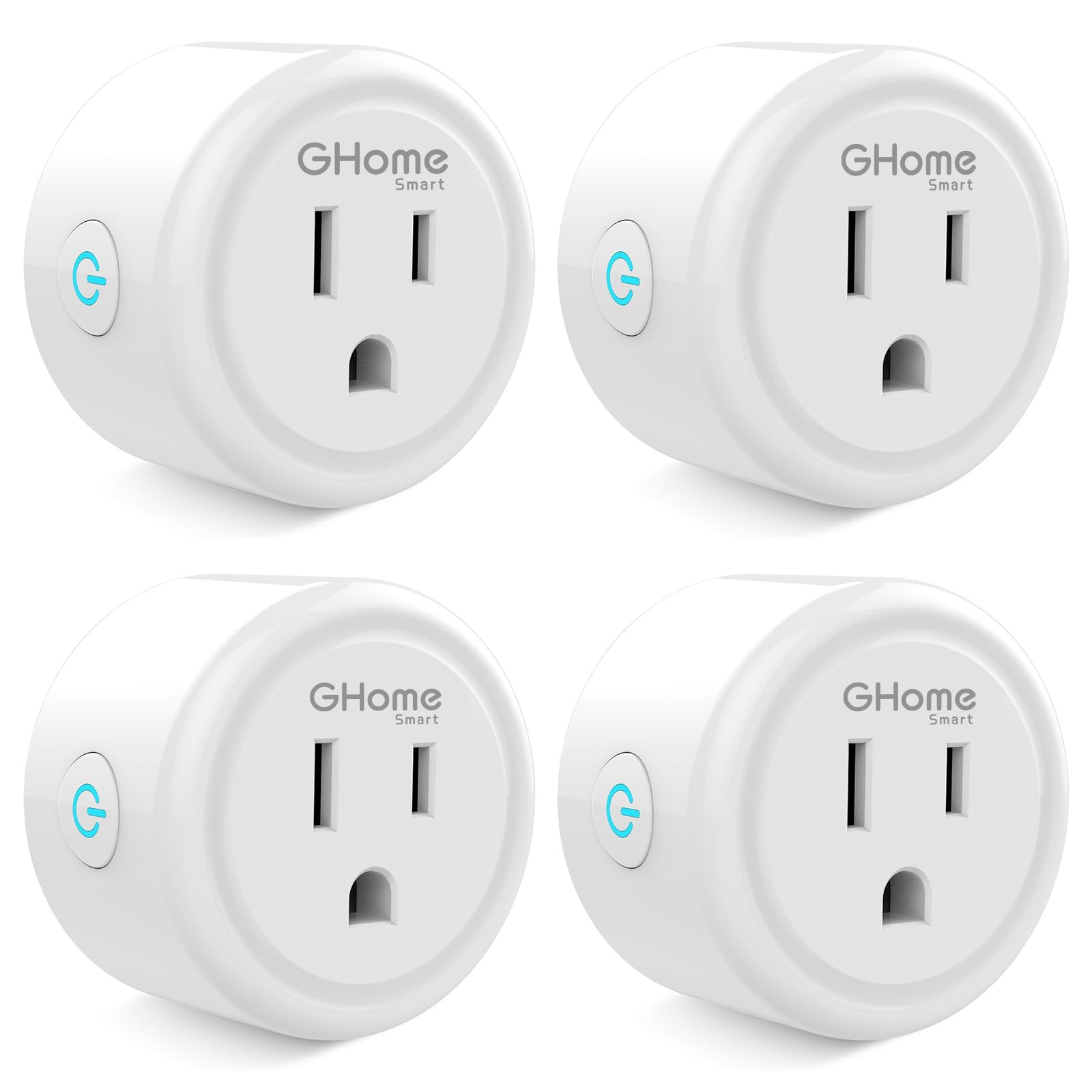 GHome Smart Mini Plug Compatible with Alexa and Google Home, WiFi Outlet Socket Remote Control with Timer Function, Only Supports 2.4GHz Network, No Hub Required, ETL FCC Listed (4 Pack), White