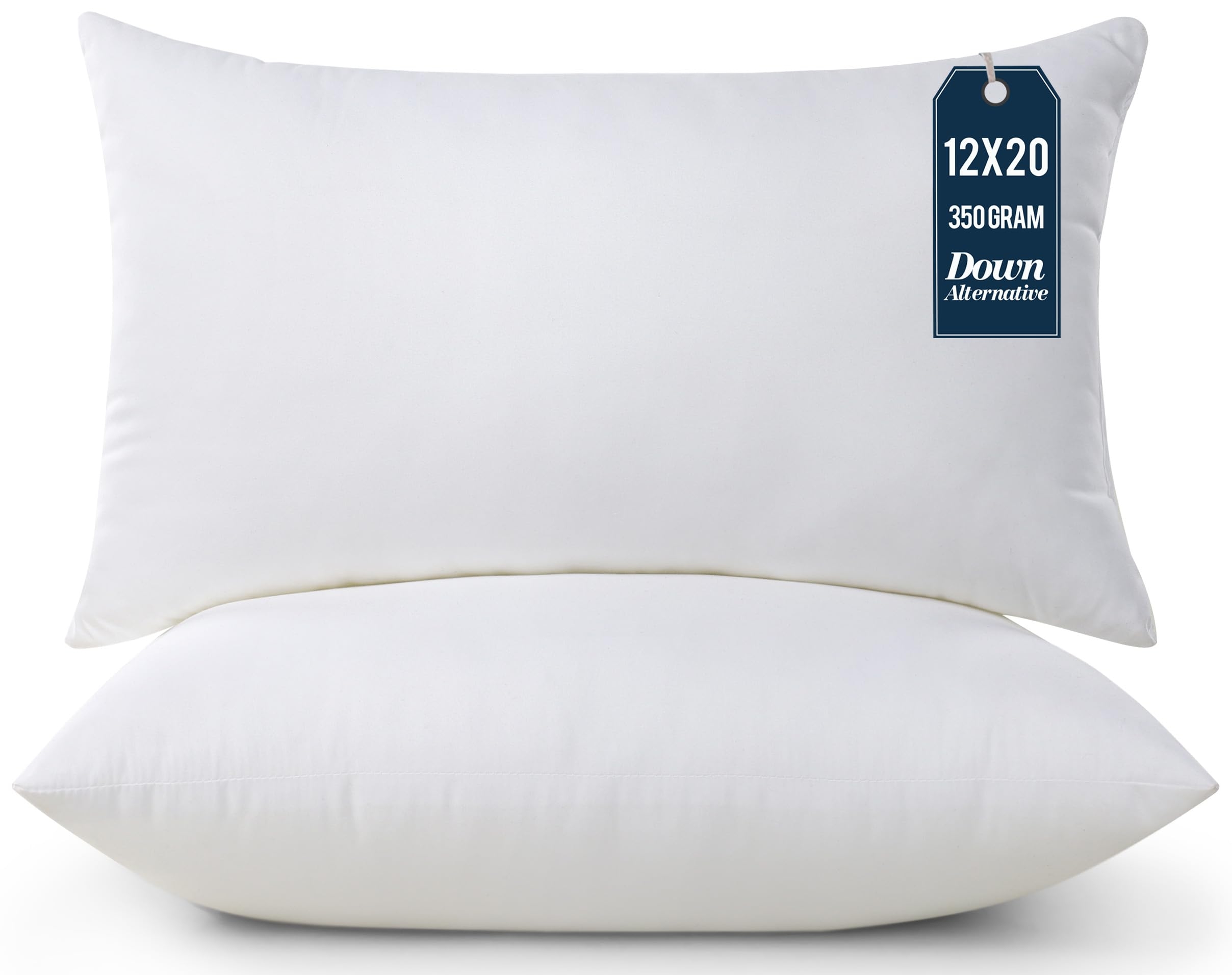 Utopia Bedding Throw Pillows (Pack of 2, White), 12 x 20 Inches Indoor Decorative Pillow Insert for Sofa, Bed and Couch