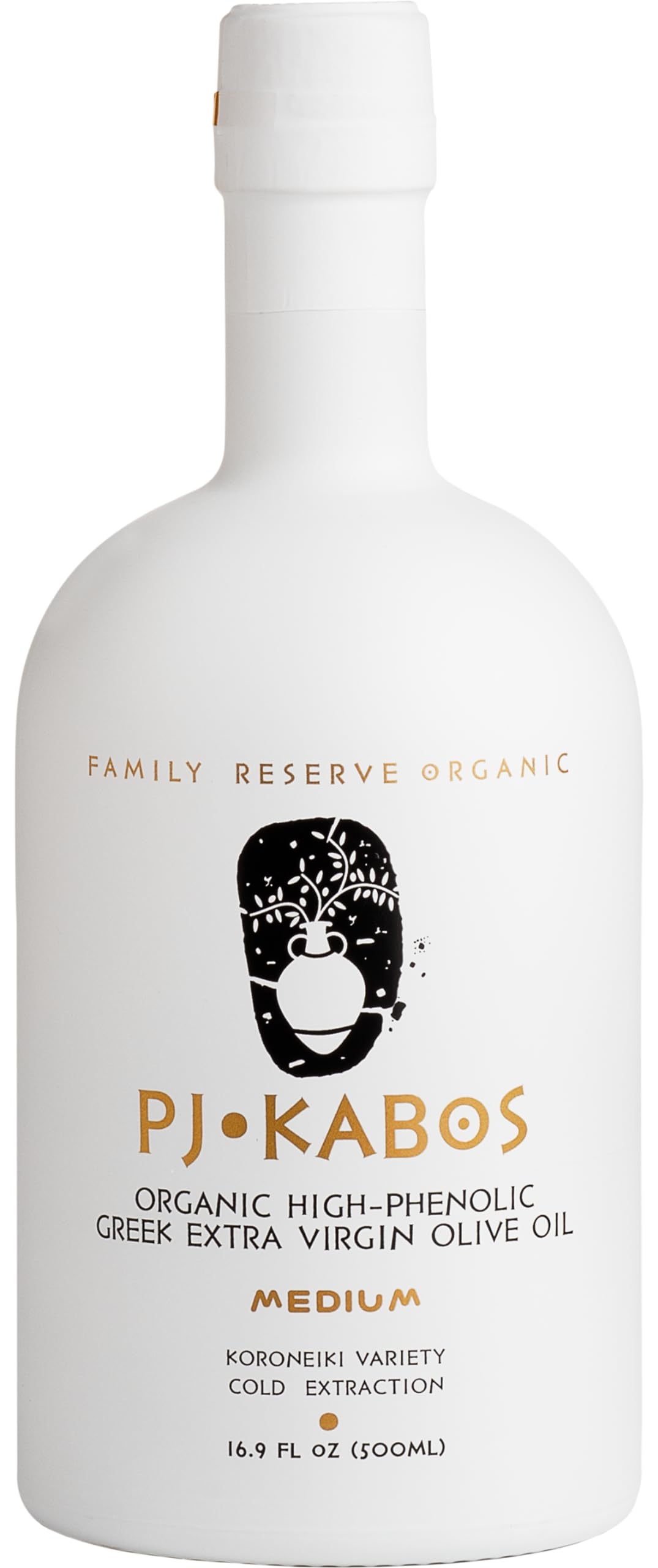 P.J. KABOS 2025 Gold Award Winner, High Phenolic (500+ mg/kg), USDA Organic Greek Extra Virgin Olive Oil, Kosher, Greece, Cold Extracted, 16.9oz, “Family Reserve Organic - Medium”