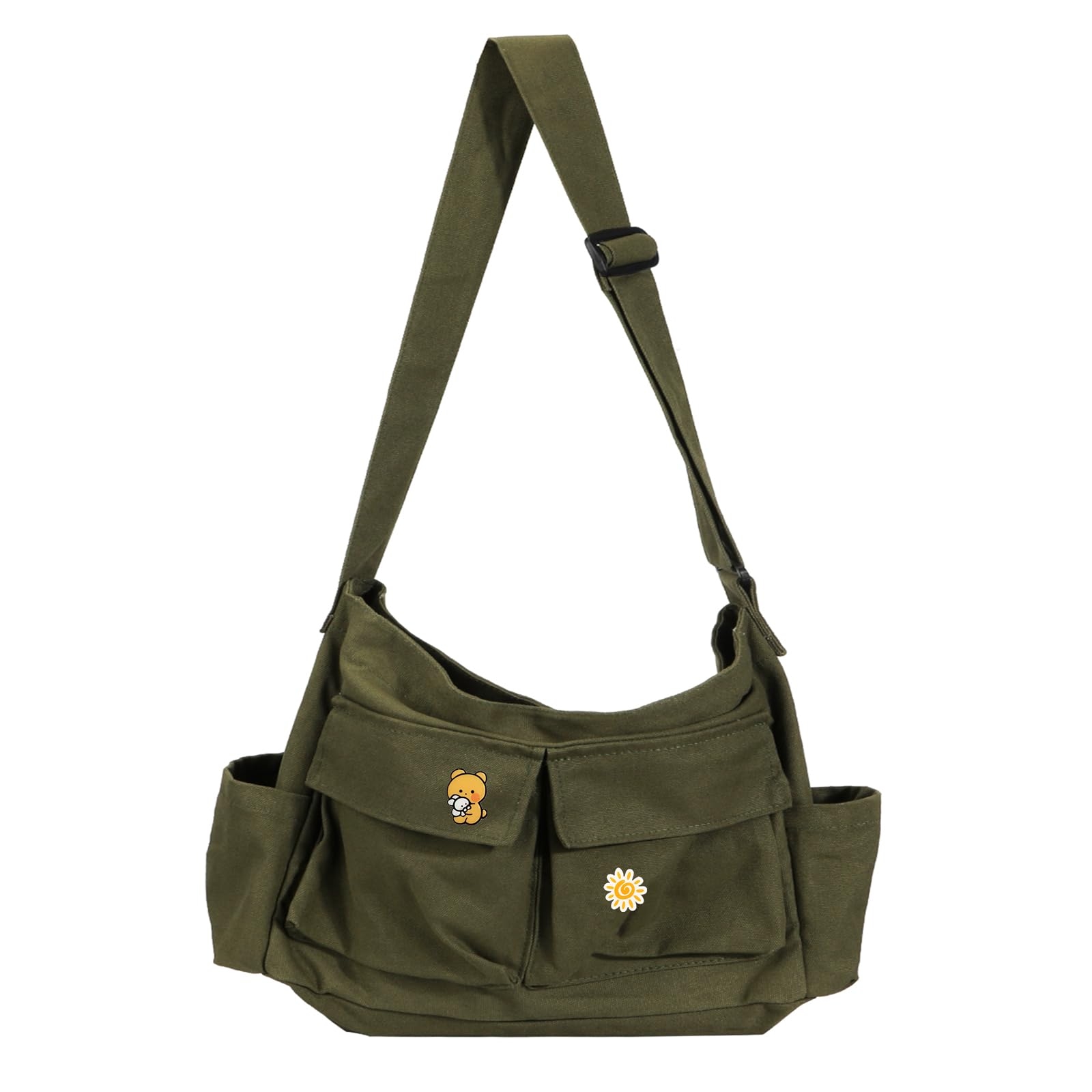 Vintage Canvas Crossbody Messenger Bag with Multiple Pockets and Hook-and-loop Closure, Ideal for School