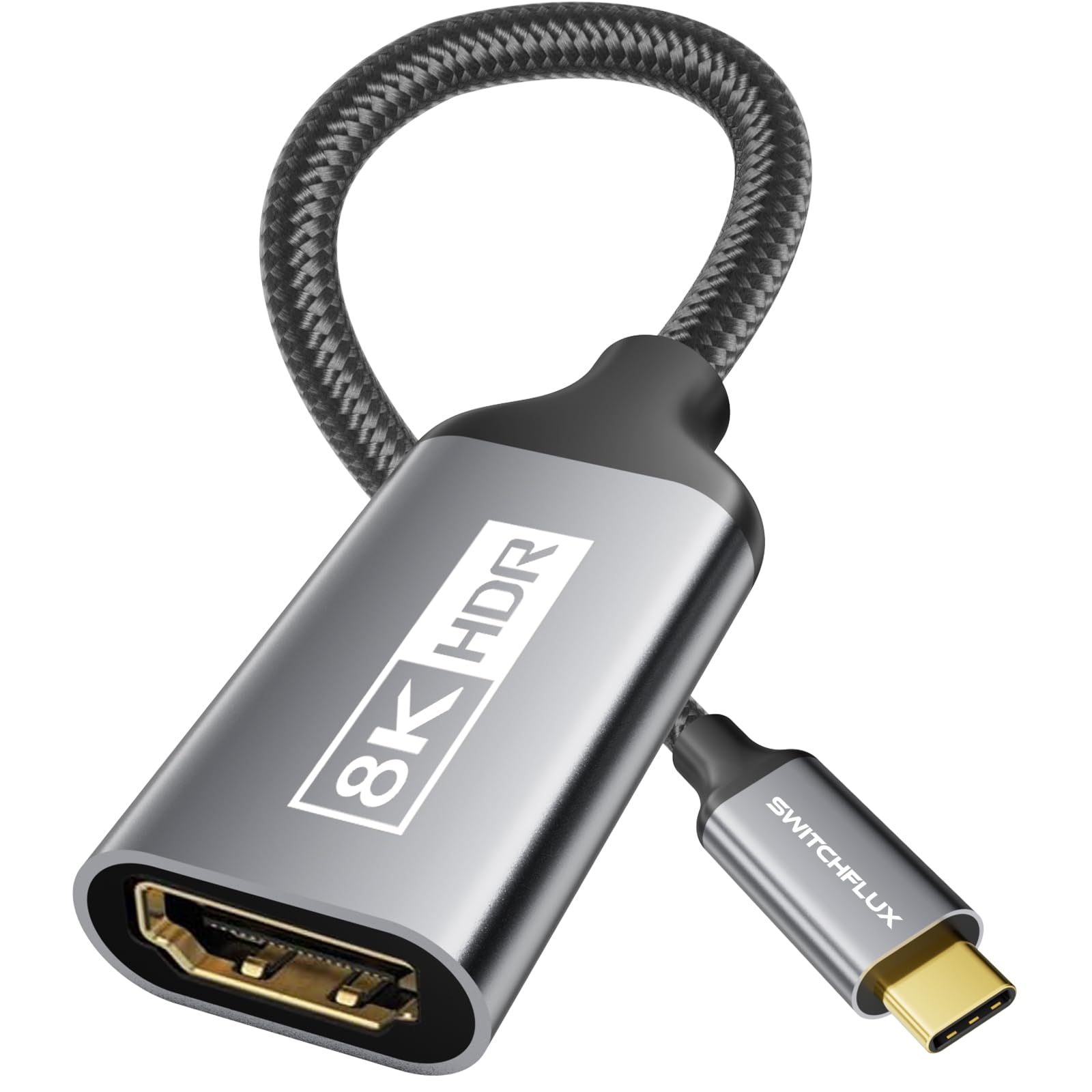 SWITCHFLUX USB-C to HDMI 2.1 Adapter | 8K@60Hz,4K@144Hz,2K@165Hz High-Speed USB Type C 3.1 to HDMI 8K Converter [Thunderbolt 3/4 Compatible] for MacBook Pro/Air,iPad, Other USBC Laptops