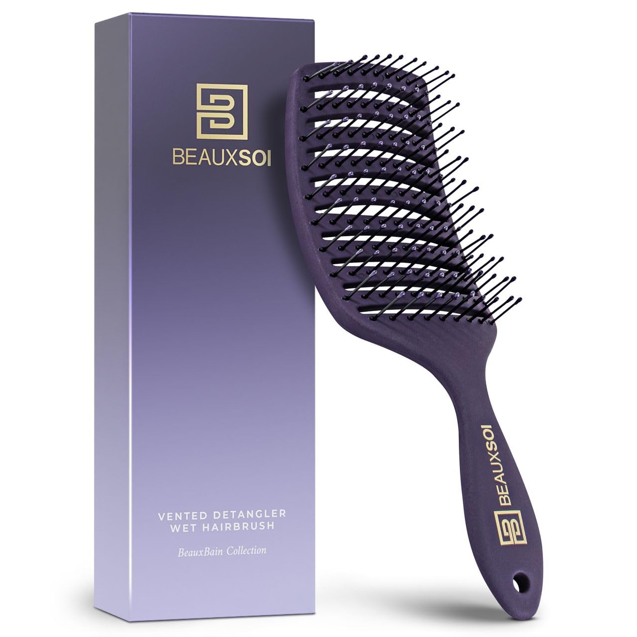BEAUXSOI Vented Detangling Brush for Wet or Dry, Thick, Coily, and Curly Hair | Curved Vent Brush for Blow Drying