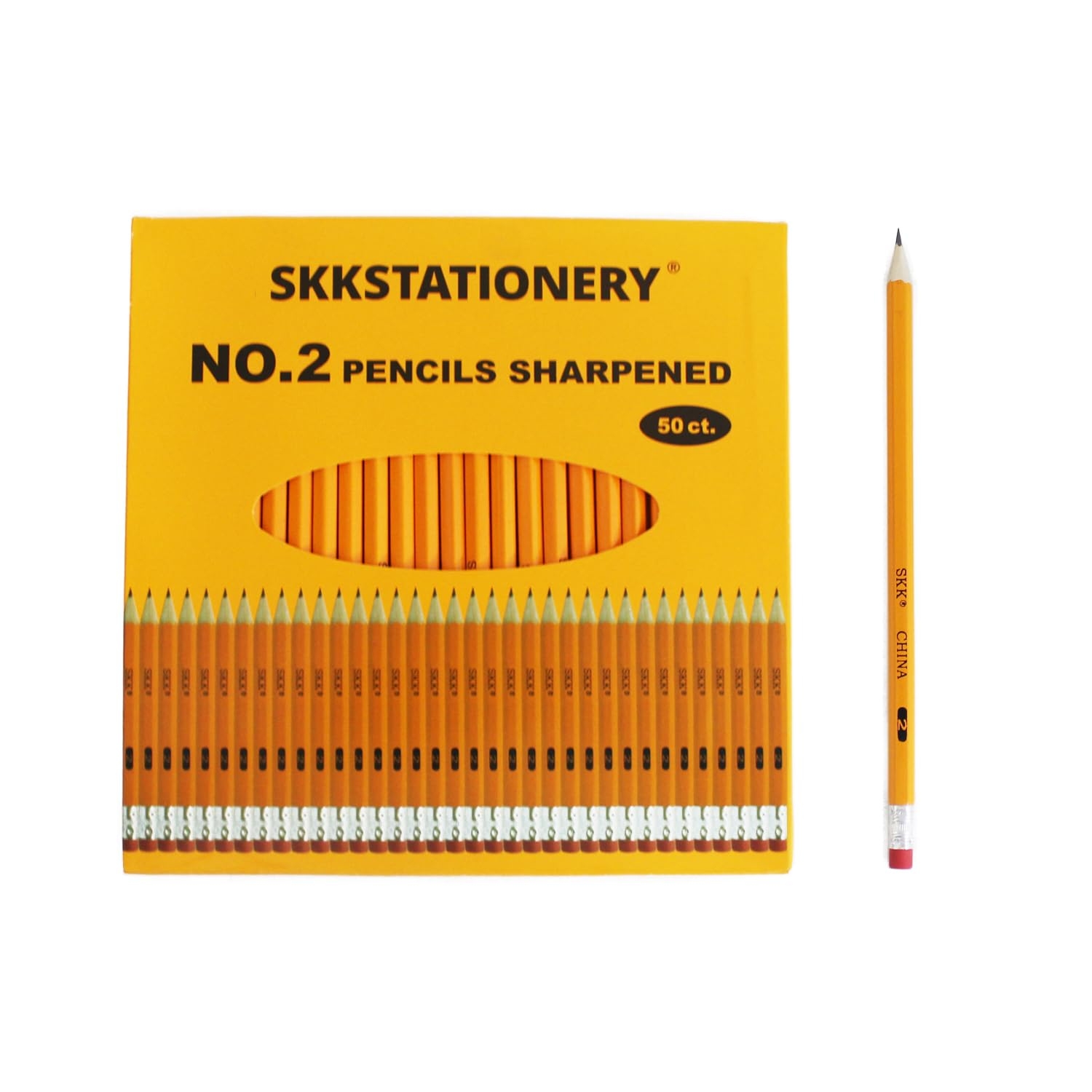 SKKSTATIONERY 50 Pcs Pre-sharpened pencils, Pencils Sharpened with eraser top, #2 HB pencil, Back to school, 50/box