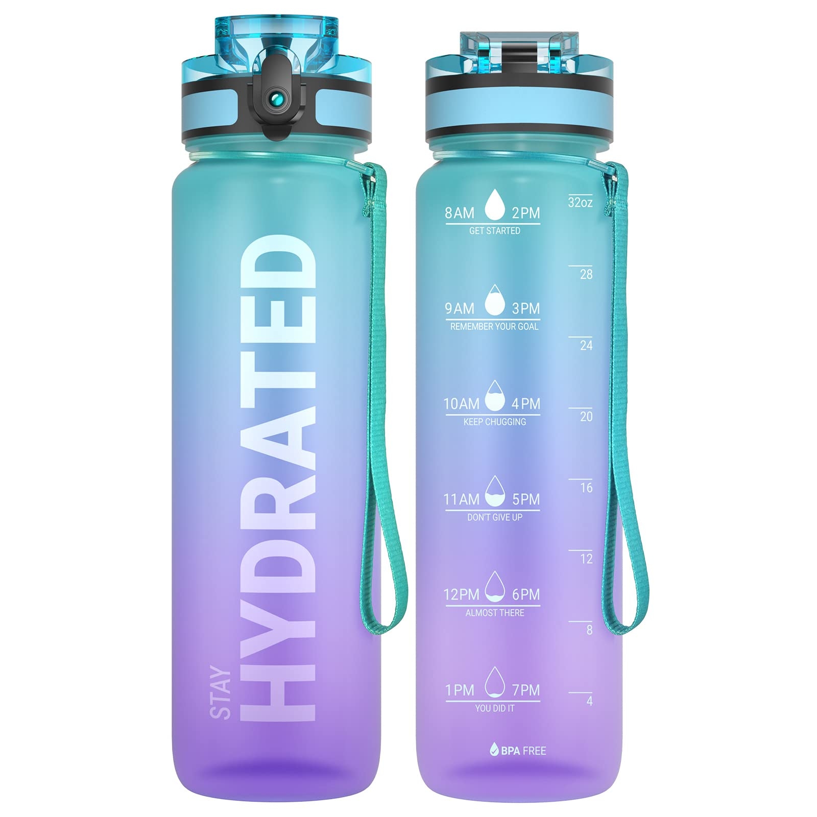 Sahara Sailor Water Bottle 32oz, Durable and Leakproof Water Bottles Motivational with Time Marker, Tritan, BPA Free, Wide Mouth with Easy Clean Brush for Gym, Travel, Home, School, Office (1 Bottle)