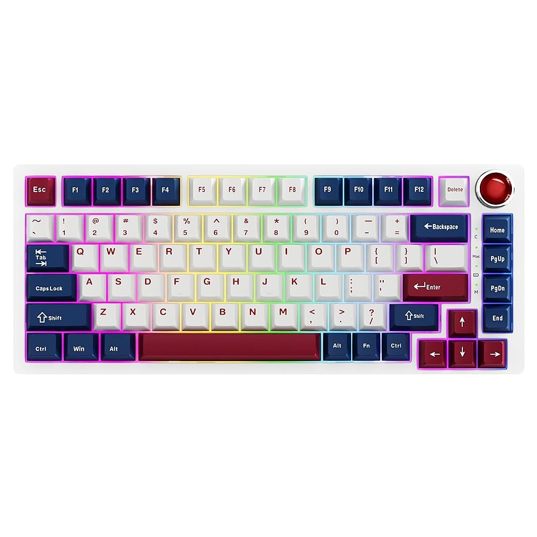 BOYI YK82 Aluminum Alloy Mechanical Keyboard,75% RGB Gasket-Mounted BT5.0/2.4G/Type-C Wired Tri-Mode Hot-Swap Programmable PBT Keycaps Gaming Keyboard with Knob for MAC/Win(Ruby Red PBT Keycaps)