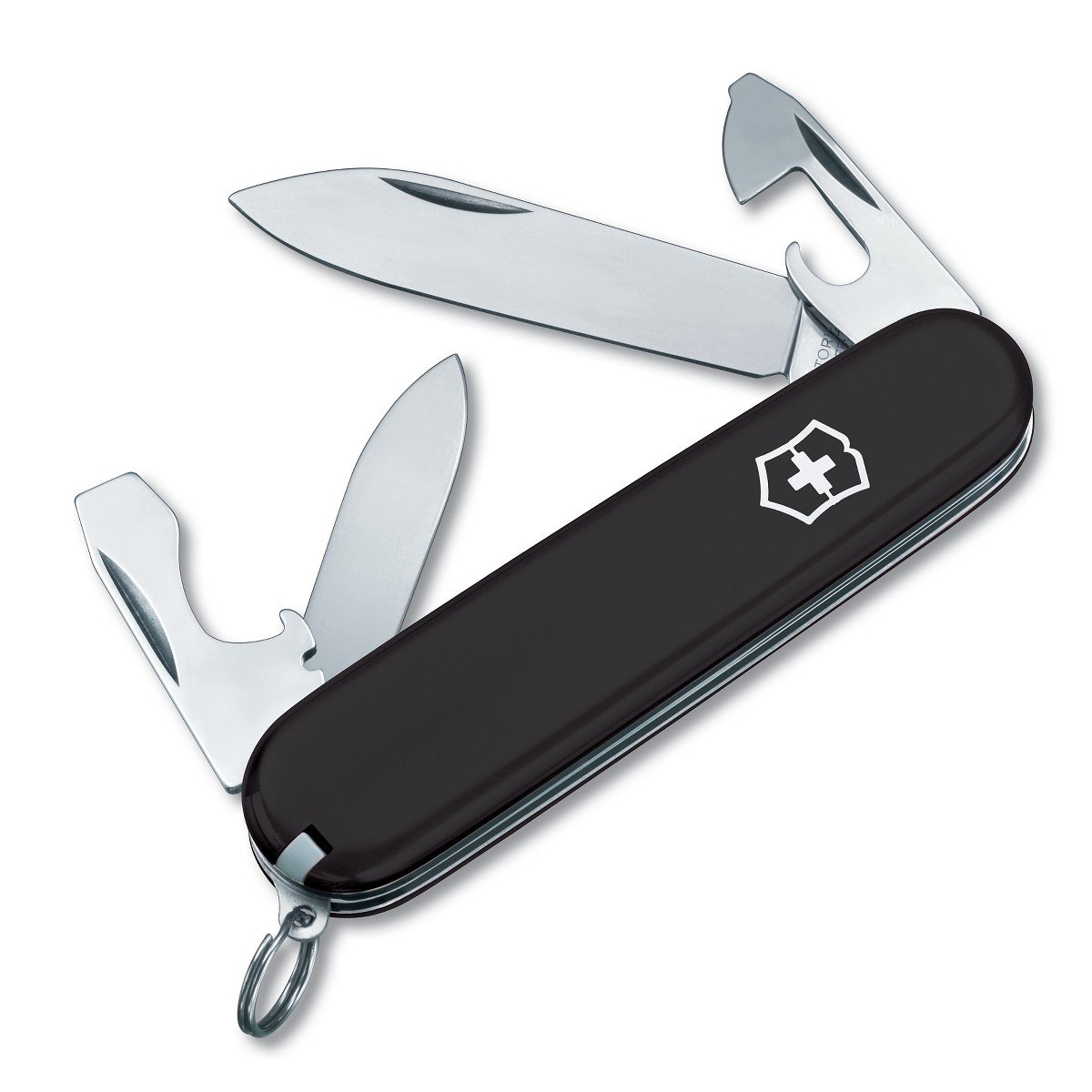 Victorinox Recruit Swiss Army Knife, 10 Functions, Swiss Made Pocket Knife with Can Opener, Screwdriver and Small Blade - Black