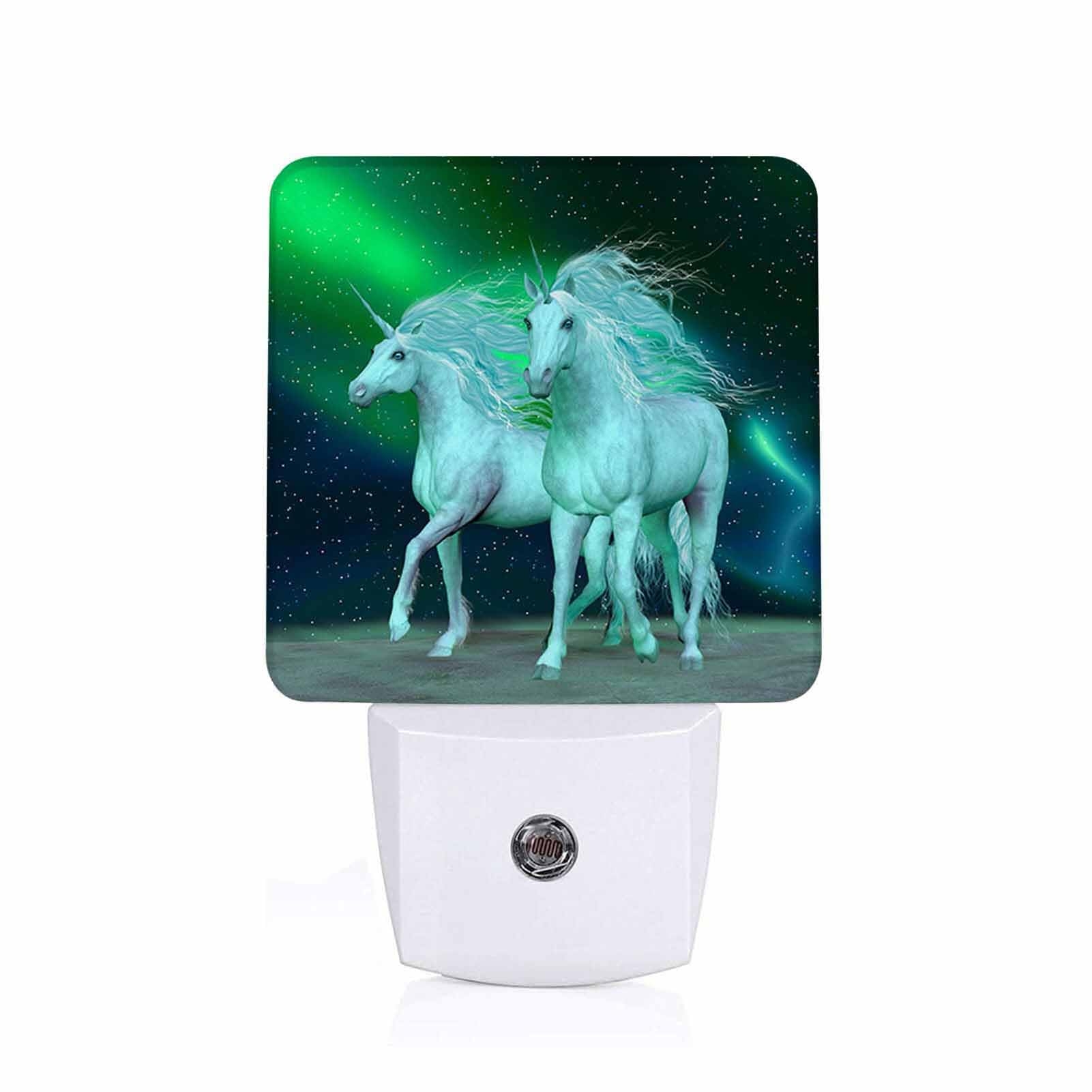 Chrobak LED Night Light,Northern Lights White Unicorns LED Night Light Plug into Wall with Dusk to Dawn Light Sensor White Energy Efficient Nightlight for Bedroom Bathroom Hallway Living Room Kitchen