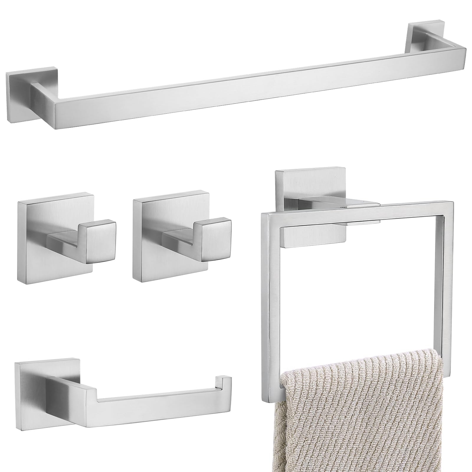 YACVCL 5 Pieces Bathroom Hardware Set, Brushed Nickel Bathroom Accessories, Bathroom Towel Bar Set, 23.6 Inch Towel Bar for Bathroom, Stainless Steel Bathroom Holder Set, Wall Mounted