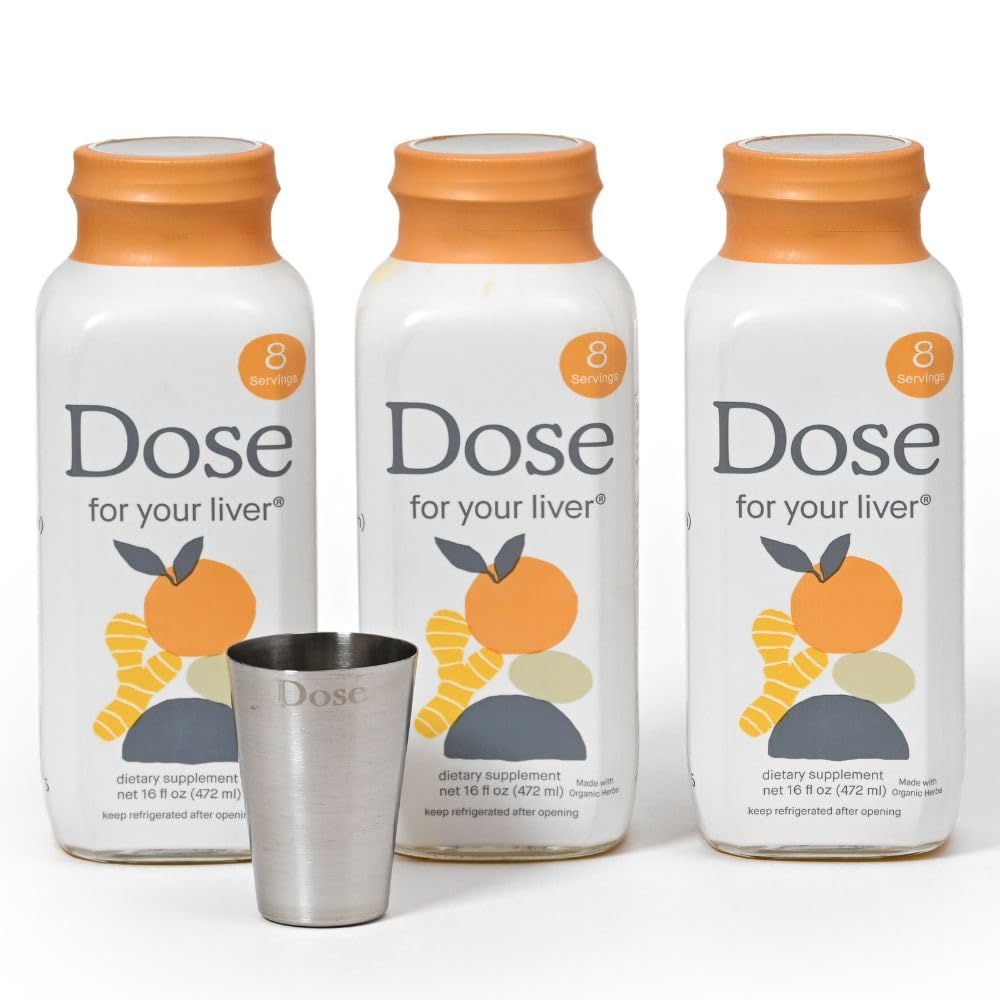 DOSE for Your Liver Cleanse Detox & Repair, Organic Milk Thistle Supplement with Turmeric, Dandelion, Ginger, and Orange, Promotes Optimal Liver Function,16oz Bottle, 3 Pack (3 Weeks Supply)