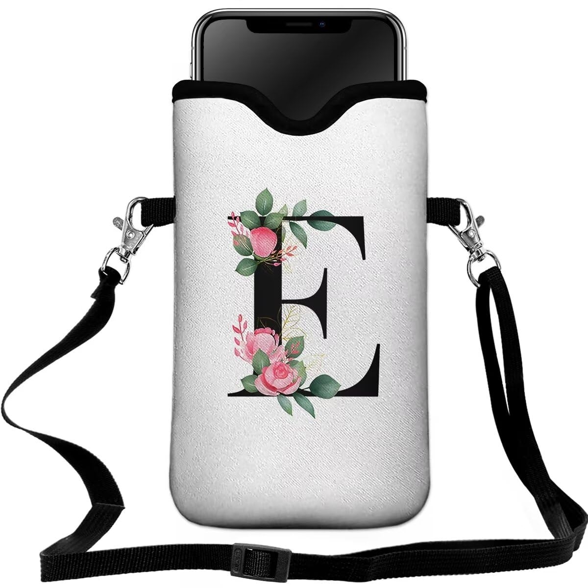 FREZORA Cell Phone Sleeves Bag Case Crossbody Neoprene Holder Lanyard Phone Pouch for Women Men 7.5 X 4.5 Inches - Letter_E