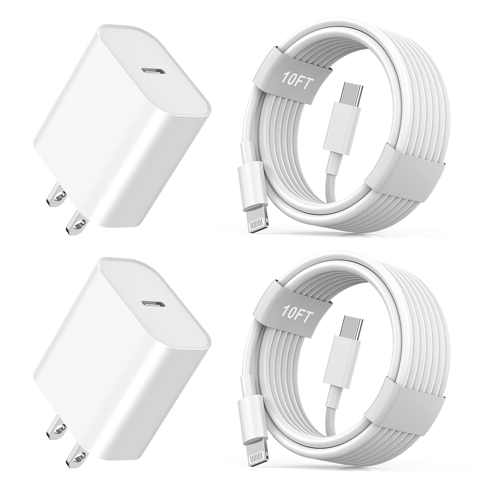 iPhone11 12 13 14 Fast Charger,2Pack 20W iPhone Charger Fast Charging Block Adapter with 10FT USB-C to Lightning Data Sync Charging Cord for iPhone 14 13 12 11 Pro Max Xs Xr X 8