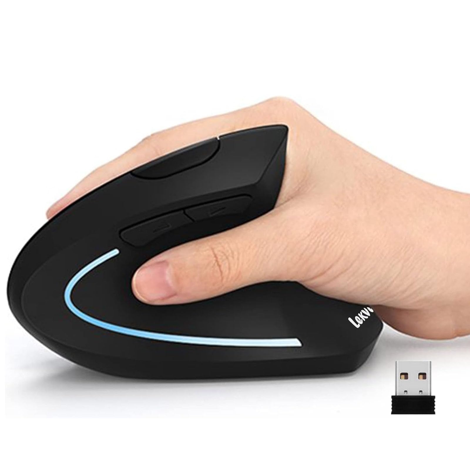 Lekvey Ergonomic Mouse, Vertical Wireless Mouse - Rechargeable 2.4GHz Optical Vertical Mice : 3 Adjustable DPI 800/1200/1600 Levels 6 Buttons, for Laptop, PC, Computer, Desktop, Notebook etc, Black