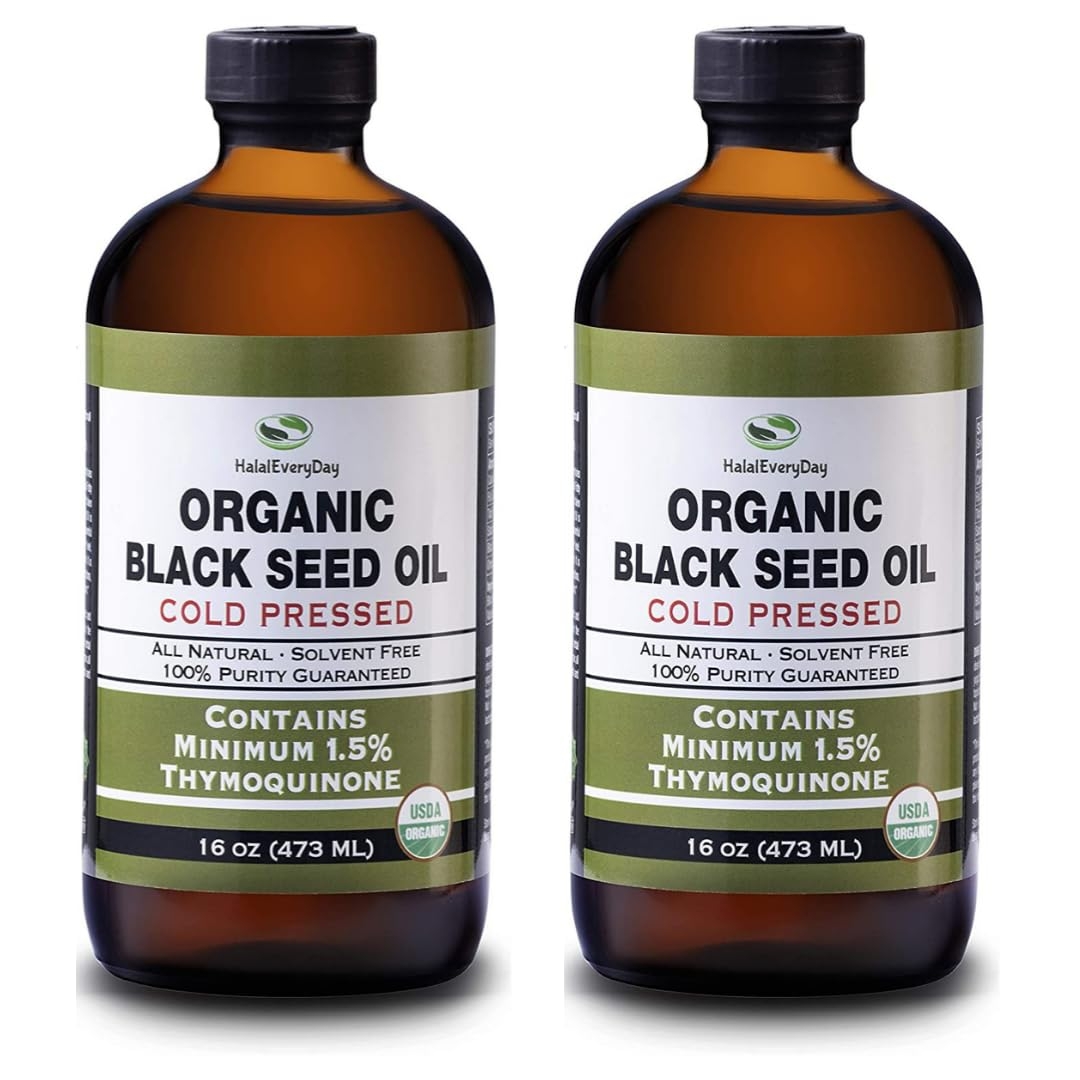 Organic Black Seed Oil - USDA Certified Cold Pressed Glass Bottle Over 1.5% Thymoquinone 3X strength Turkish Black Cumin Nigella Sativa non-GMO 100% Pure Blackseed Oil (32oz Glass (2X16) Bottle)