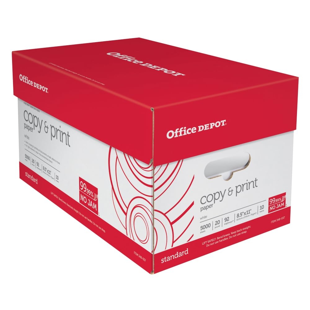 Office Depot Copy Print Paper, 8 1/2in. x 11in., 20 Lb, 500 Sheets Per Ream, Case Of 10 Reams, 1