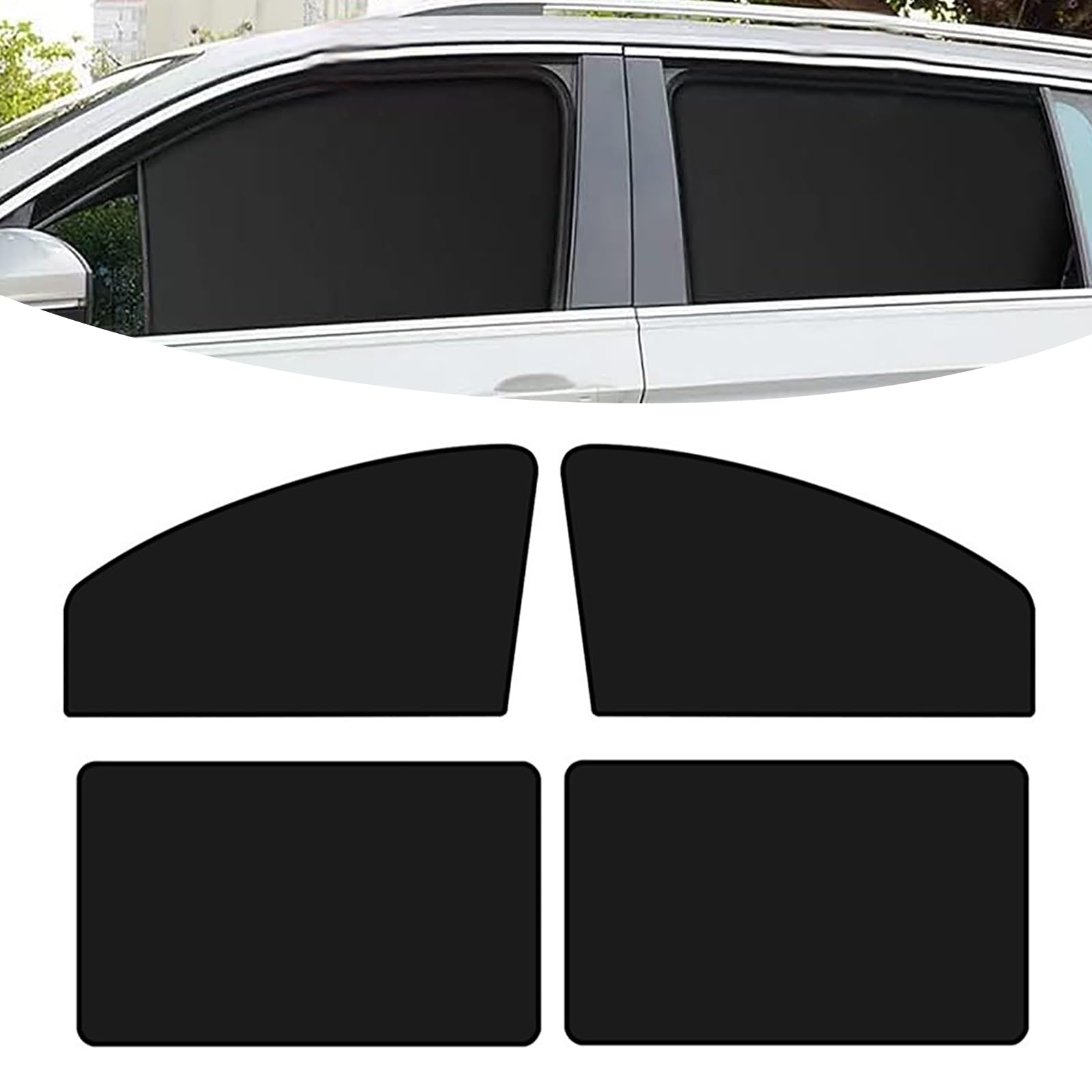 Merdege Pack of 4 Car Window Shade, Front Rear Side Window Protectors, 12.99x18.9x24.41 In/31.5x18.9 In Car Curtains Universal for Most Cars (Black)