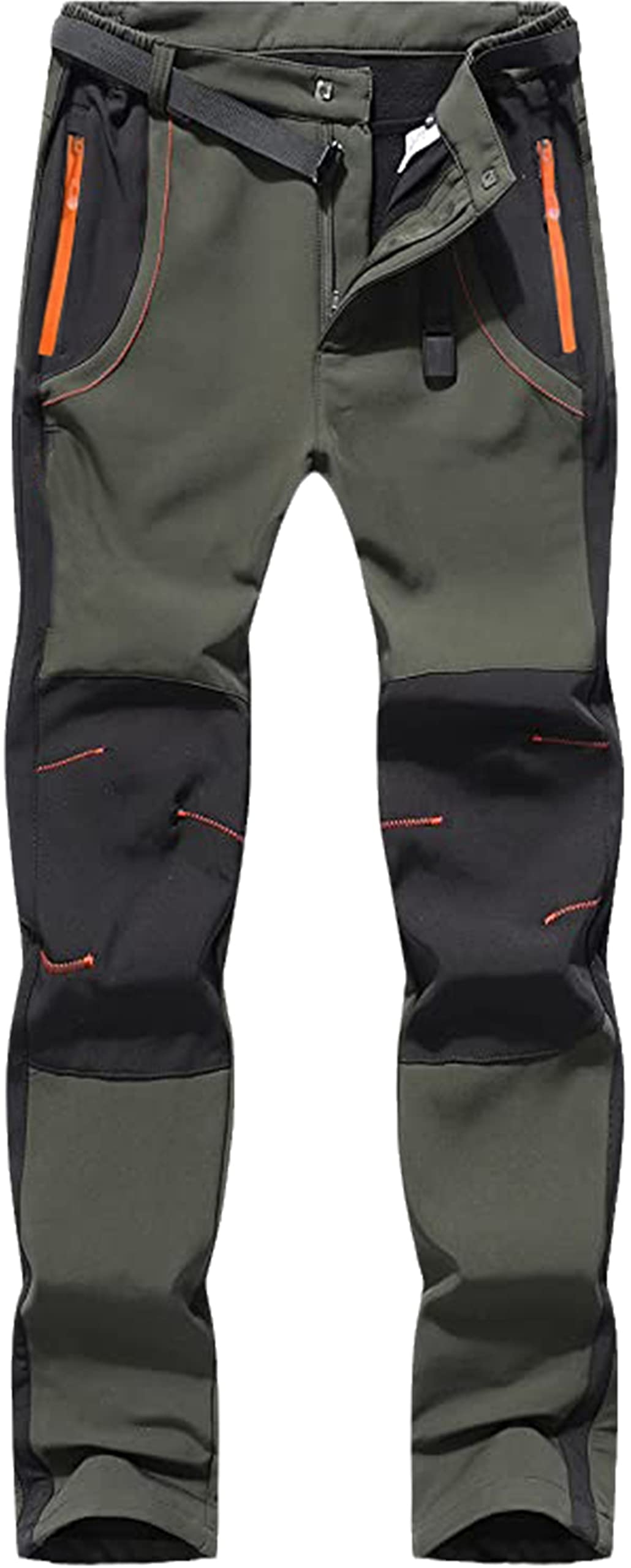 Pulcykp Men's Winter Outdoor Camping Hiking Fishing Climbing Fleece Soft Shell Pants Breathable Running Fitness Sports Pants Army GN L Asia Size