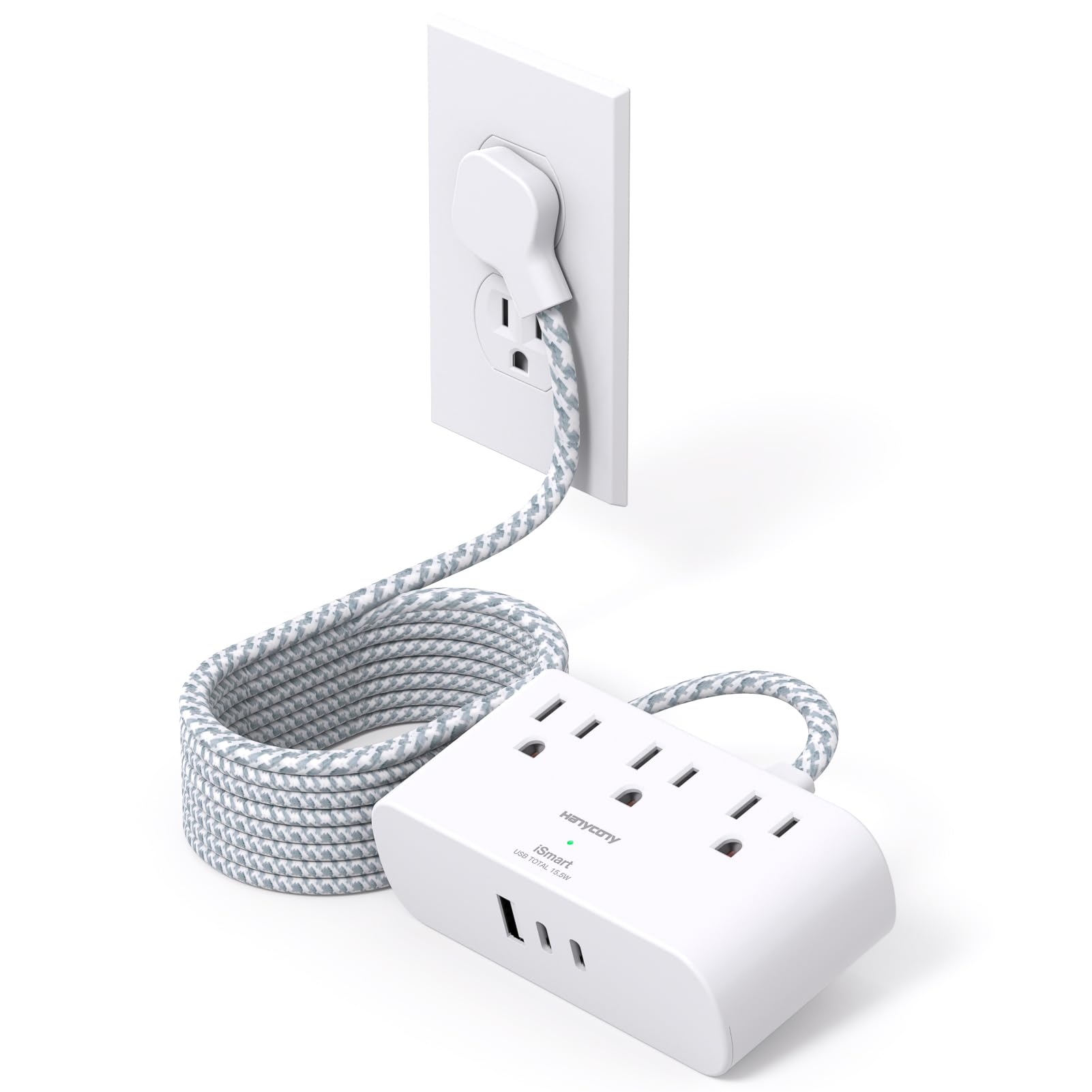 Flat Extension Cord 10 Ft, HANYCONY Ultra Thin Flat Plug Power Strip, 3 Outlets 3 USB Ports(2 USB C) Desk Charging Station, Power Strip with No Surge Protector for Cruise Ship Dorm Room Essentials