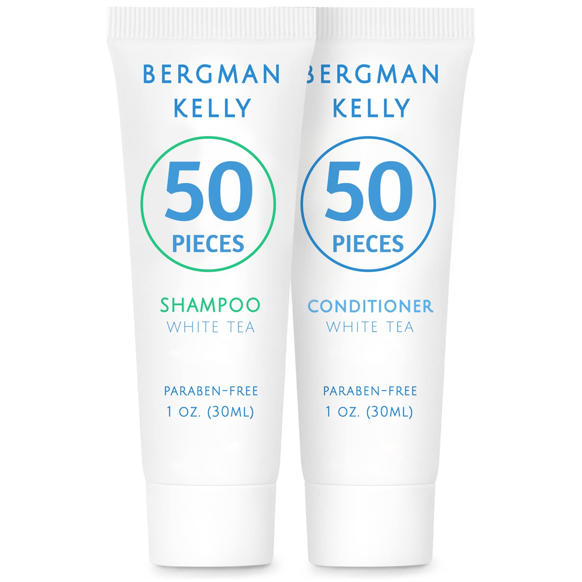 Bergman Kelly - Travel Shampoo and Conditioner Set - 1 fl oz, 100 Pieces, White Tea - Delight Your Guests with Revitalizing and Refreshing Hotel Toiletries and Guest Hospitality in Bulk