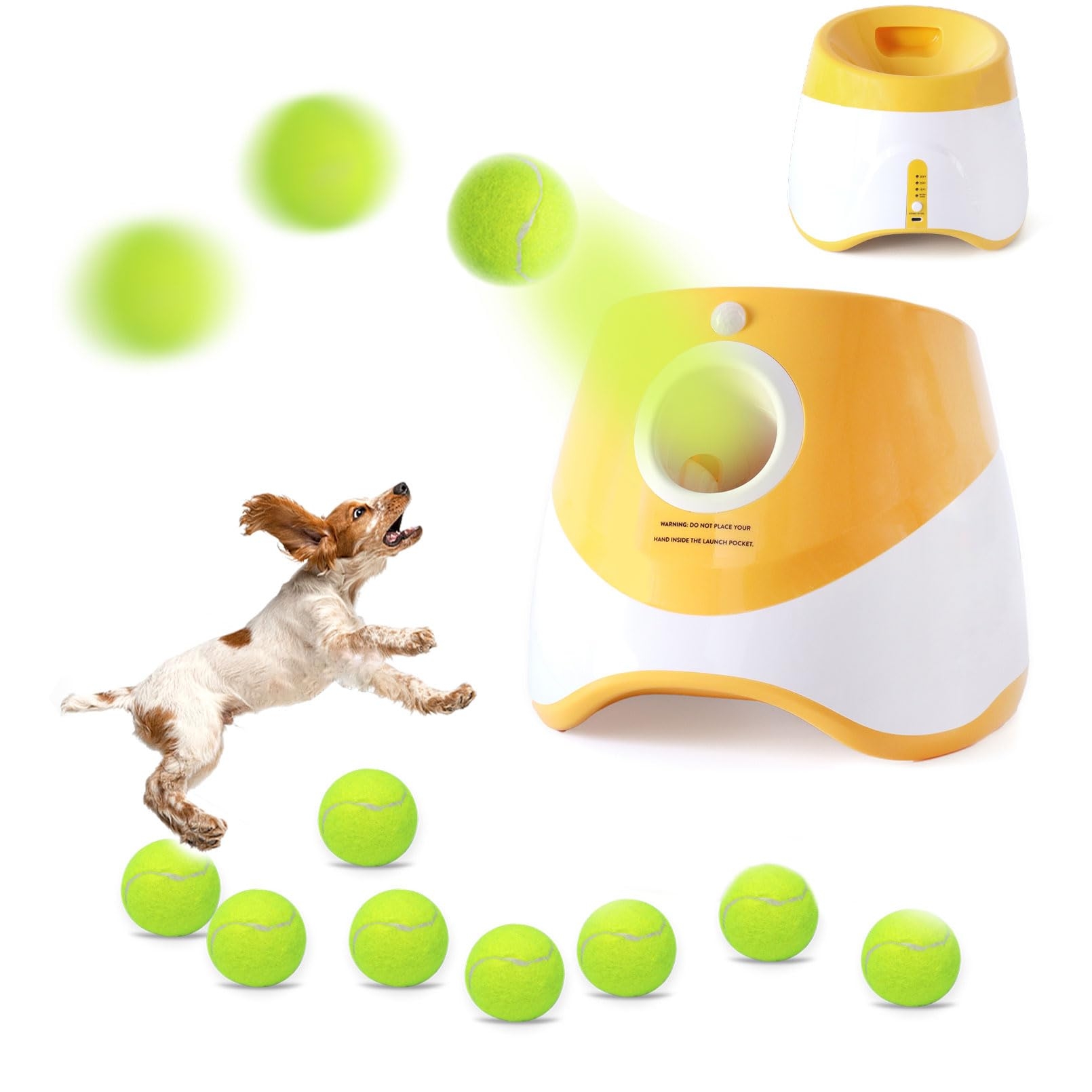 Jovani Automatic Dog Ball Launcher - Distance 10-30ft, Including 9 Tennis Balls (2inch), Keep Dog Happy, Orange