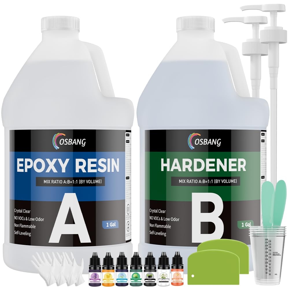 OSBANG Epoxy Resin 2 Gal, Clear Casting Kit for DIY Craft & Beginners, Crystal Clear Epoxy Resin for Casting, Coating, Jewelry Making & DIY, Hard Type No Bubble Non-Yellowing Deep Pour Resin(1 Gal×2)