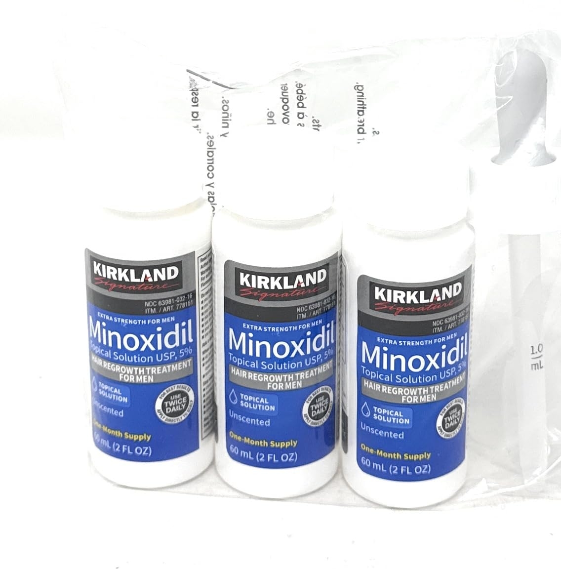 Minoxidil-5% Extra Strength Hair Regrowth for Men, 3 Count, 2 Ounce Bottles