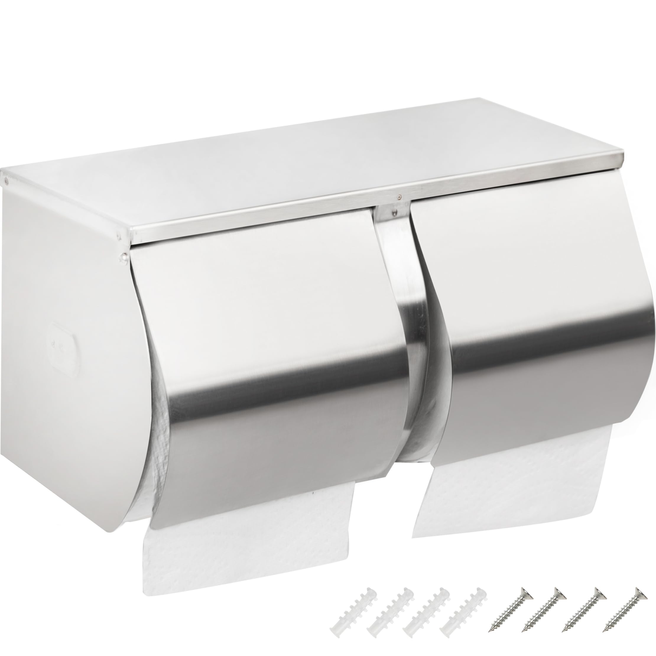 Desyeryamimi Double Roll Toilet Paper Holder Dispenser with Shelf Storage-Commercial 2-Roll Side by Side Stainless Steel Toilet Tissue Holder/Dispenser Wall Mount for Bathroom/Restroom-Brushed Finish