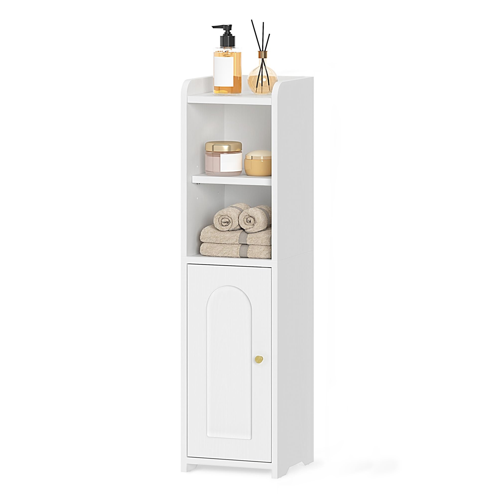 Hzuaneri Bathroom Storage Cabinet, Corner Floor Cabinet with Doors and Adjustable Shelf, Narrow Toilet Paper Cabinets, Bathroom Organizer for Small Spaces, White BC19703X