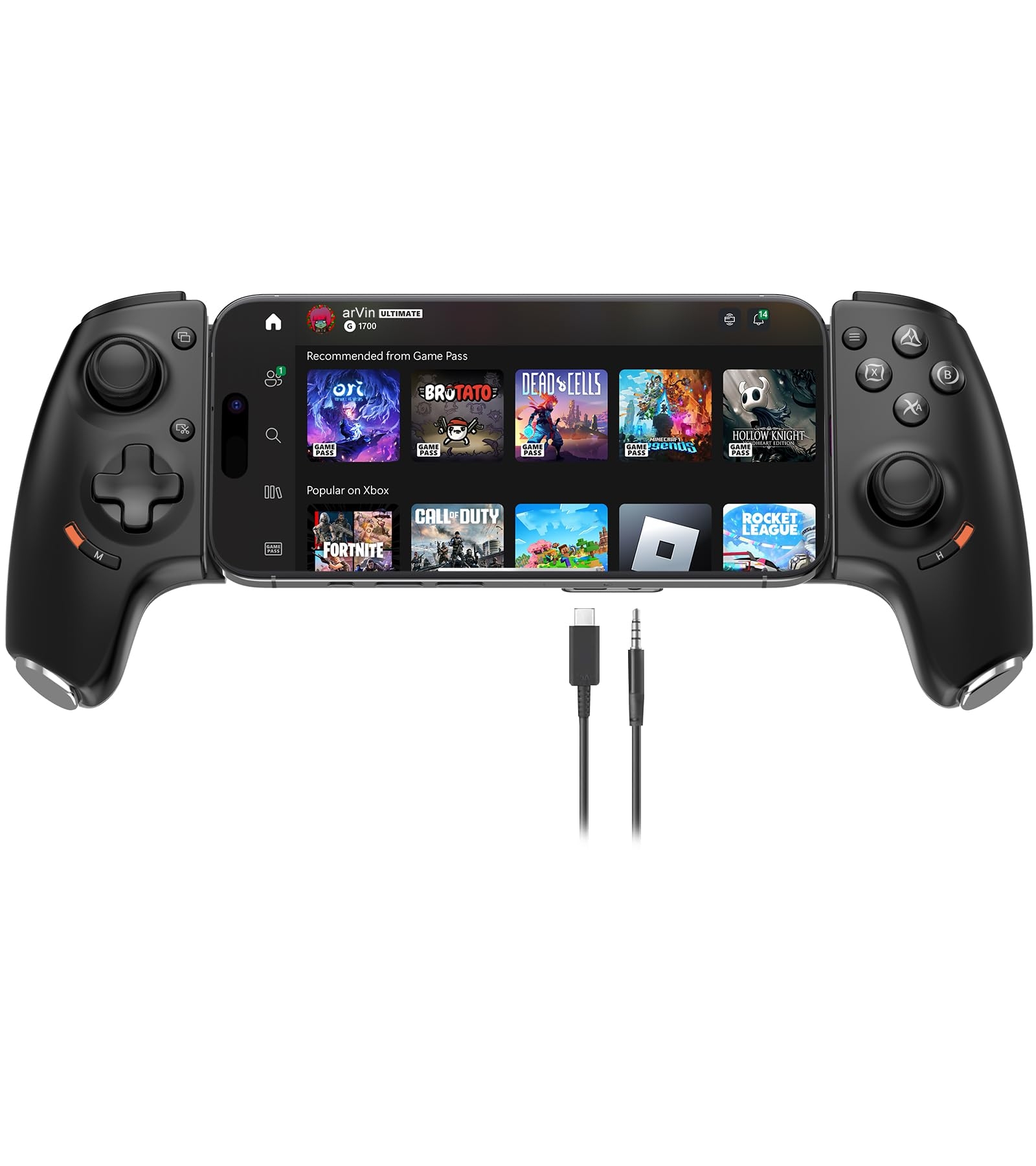 arVin USB C Mobile Gaming Controller for iPhone 16/15 Series & Android (Typc-C) Remote Player Gamepad with Hall Joysticks/Hall Trigger/3.5mm Audio Jack/APP Customized Keys/Cloud Gaming/Remote Play