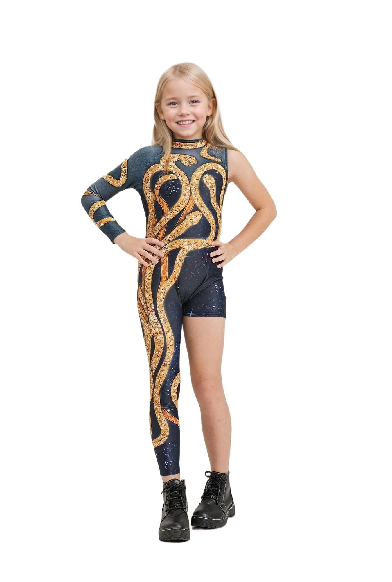 Sufeasdf Girls Gold Snake Costume Concert Bodysuit Birthday Party Cosplay Outfit