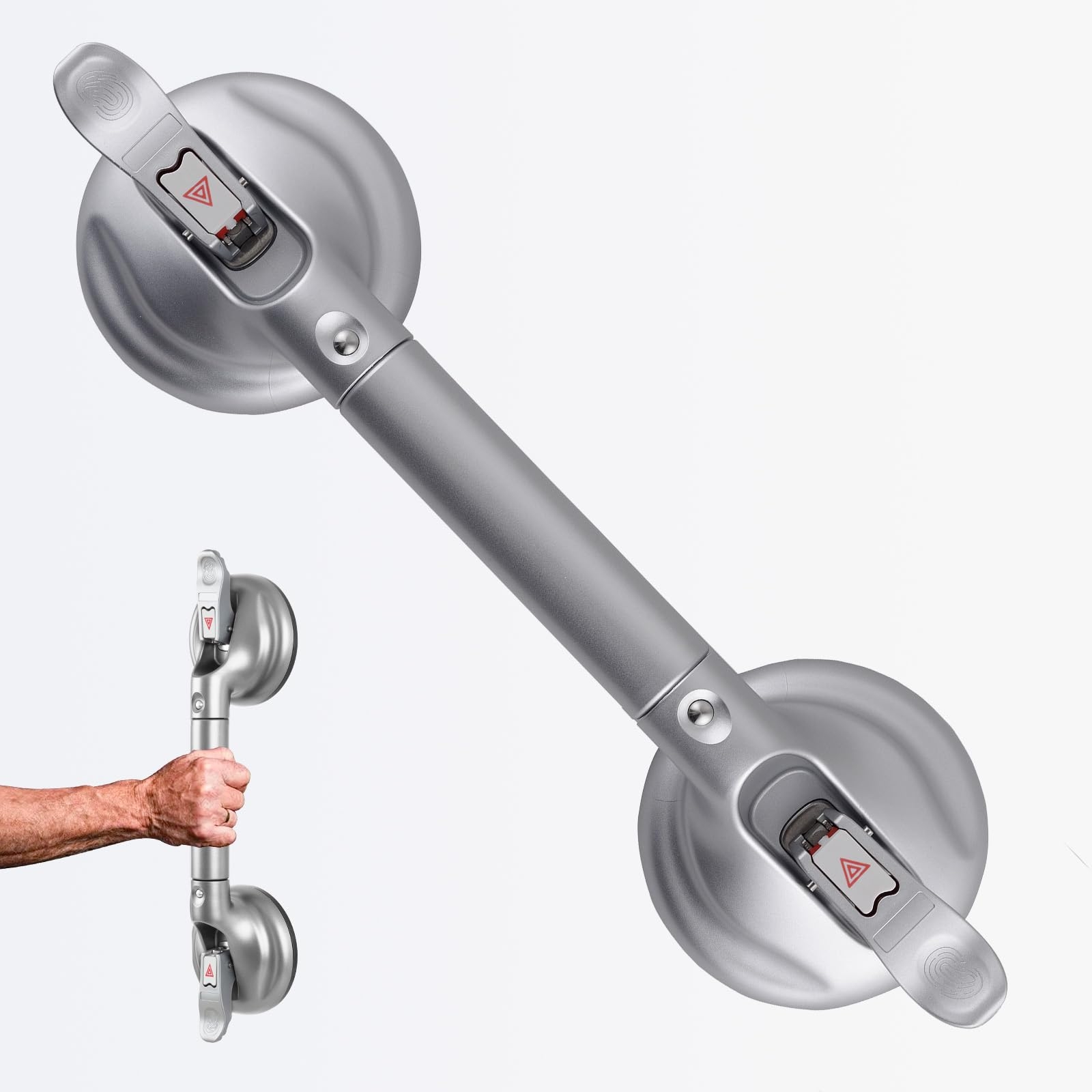 DAREN MEDICAL Heavy Duty Suction Shower Grab Bar - Toilet Bathroom Bathtub Safety - Shower Handles, Suction Cup Power Up to 250 LB, Perfect for Elderly Seniors(14.5 Inch, Gray Silver) h, Gray Silver
