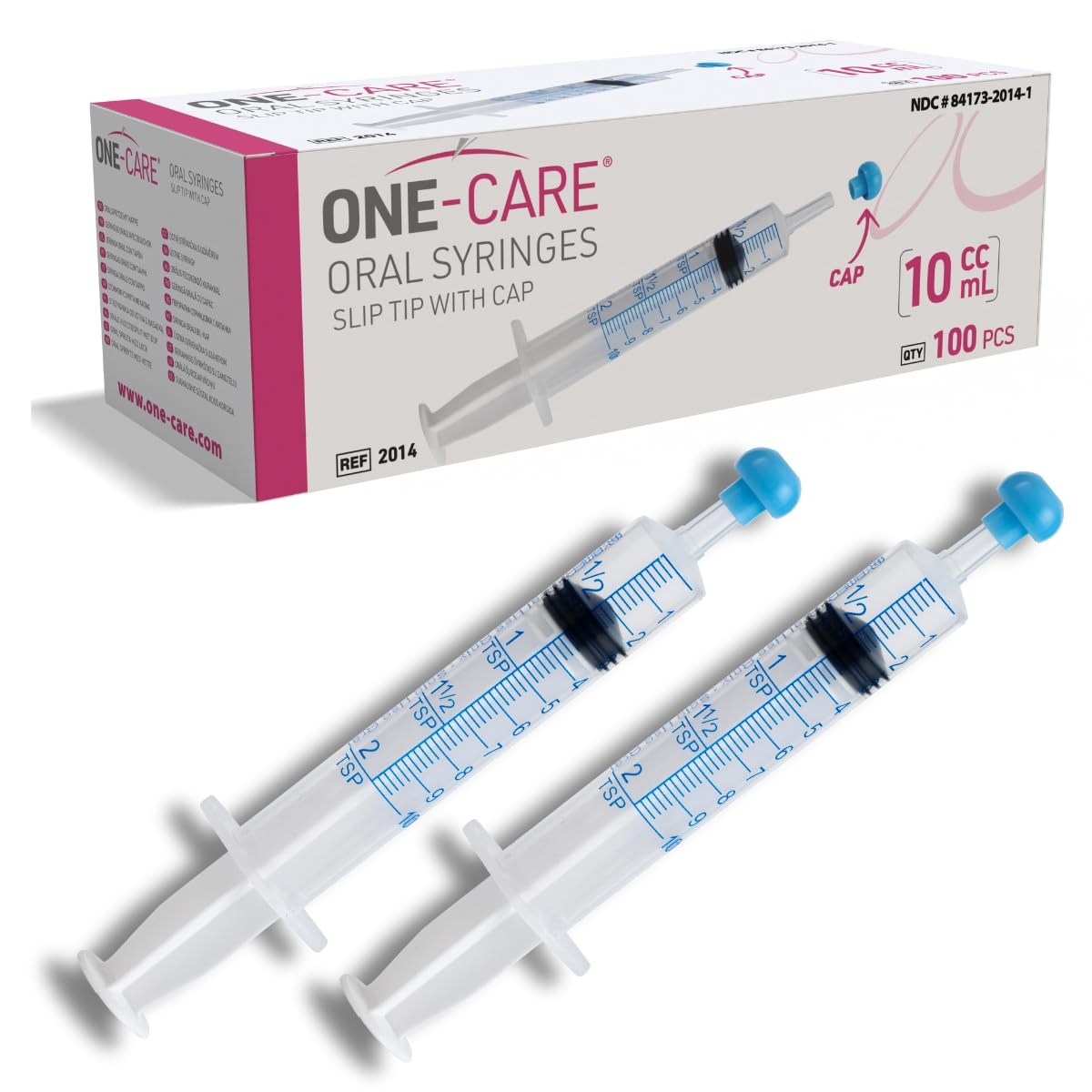 ONE-CARE 10ml Oral Syringe with Cap - Sterile, Individually Wrapped - 100 Syringes, Slip Tip, Uses include oral administration of medicine for infants, adults and animals