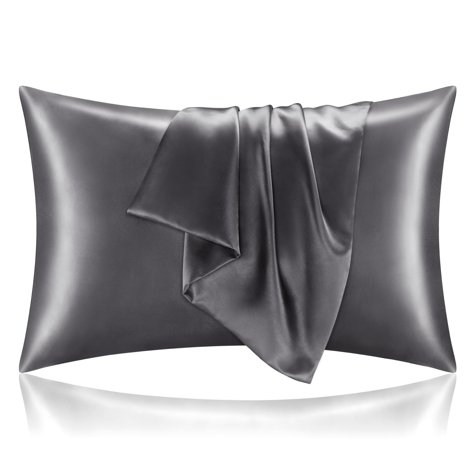BEDELITE Satin Pillowcase for Hair and Skin, Super Soft and Cooling Similar to Silk Pillow Cases 2 Pack with Envelope Closure, Gift for Women Men(20"x30" Queen Size, Dark Grey)
