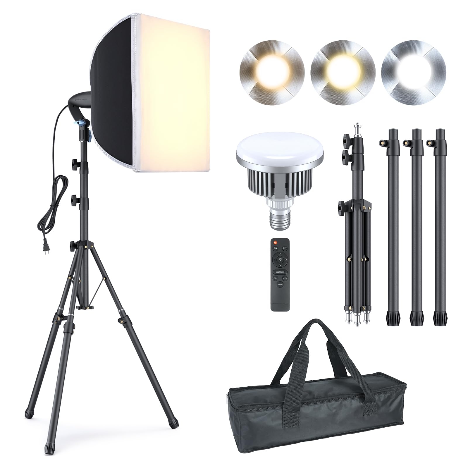 LINCO Lincostore Softbox Photography Lighting Kit 16'' x 16'' Professional Softbox Lighting Kit with 85W 3000-6500K LED Bulbs, Studio Lights for Photography/Video Recording/Live Streaming