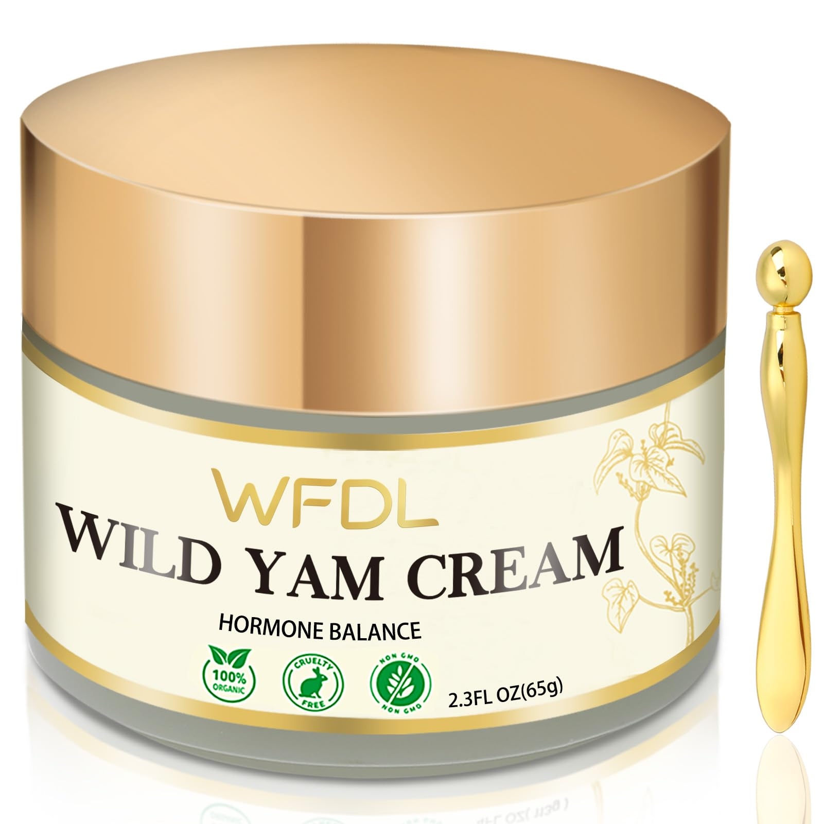 Organic Wild Yam Cream with Red Clover, Moisturizing Cream for Women, Includes Applicator (2.3 Ounce)