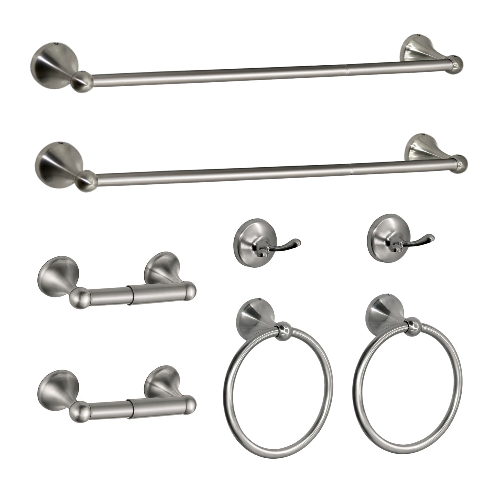 8 Pieces Bathroom Hardware Set Brushed Nickel Adjustable Expandable Towel Bars Towel Ring Wall Mount Toilet Paper Holder Towel Hooks Towel Racks Hand Towel Holder Bathroom Accessory Set