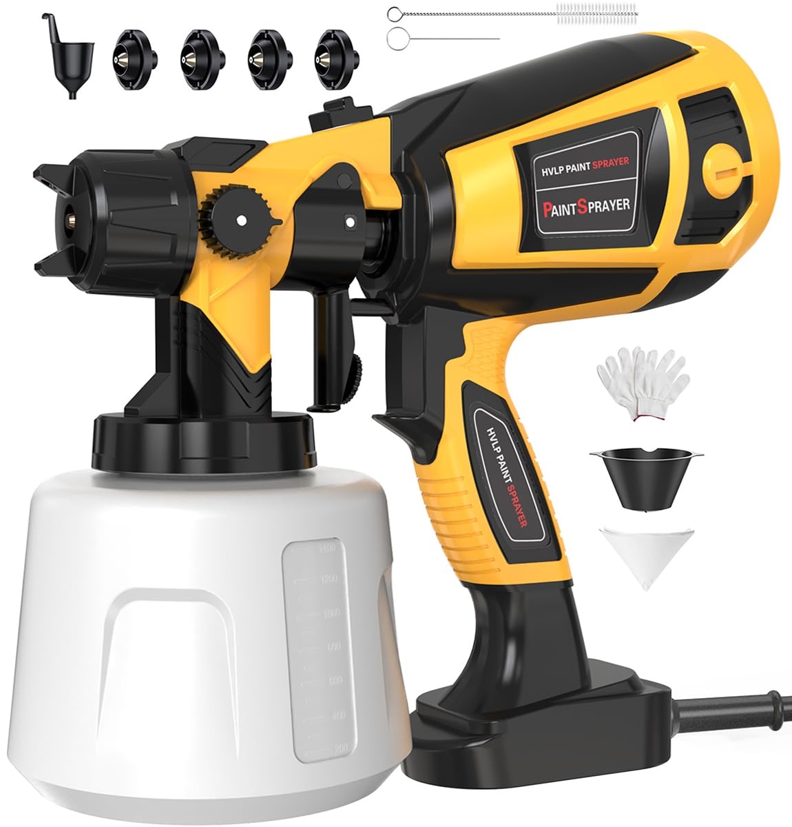 Paint Sprayer 1000W High Power Electric Spray Paint Gun with Adjustable Spray Width Knob,1400ML Container,4 Nozzles & 3 Patterns,Easy to Clean for Furniture Cabinets House Painting Black
