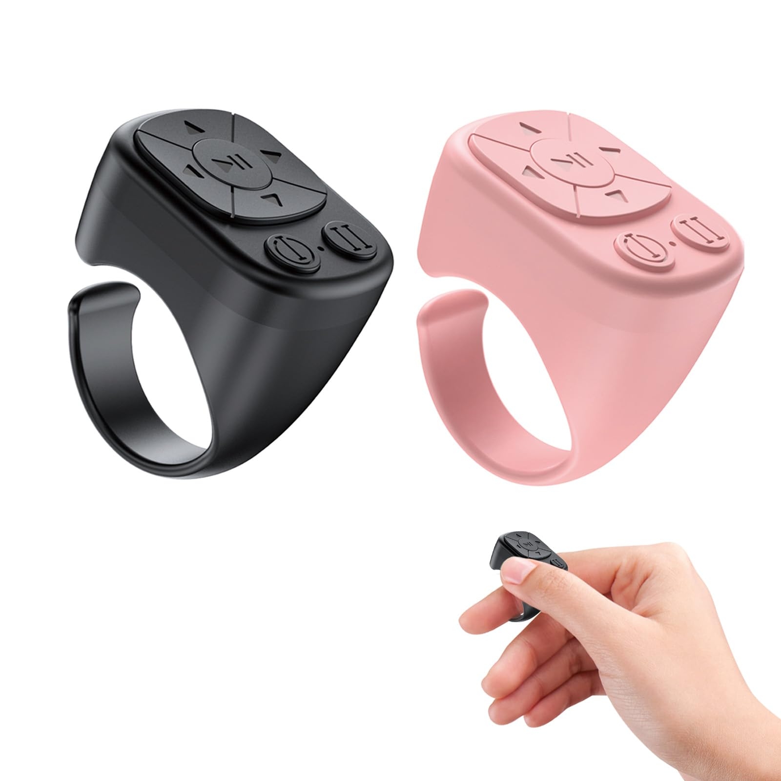TikTok Scrolling Ring - Bluetooth Remote for TikTok, Page Turner Ring for iPad, Music Controller, iOS Android Compatible, 2 Pack (Black & Pink)