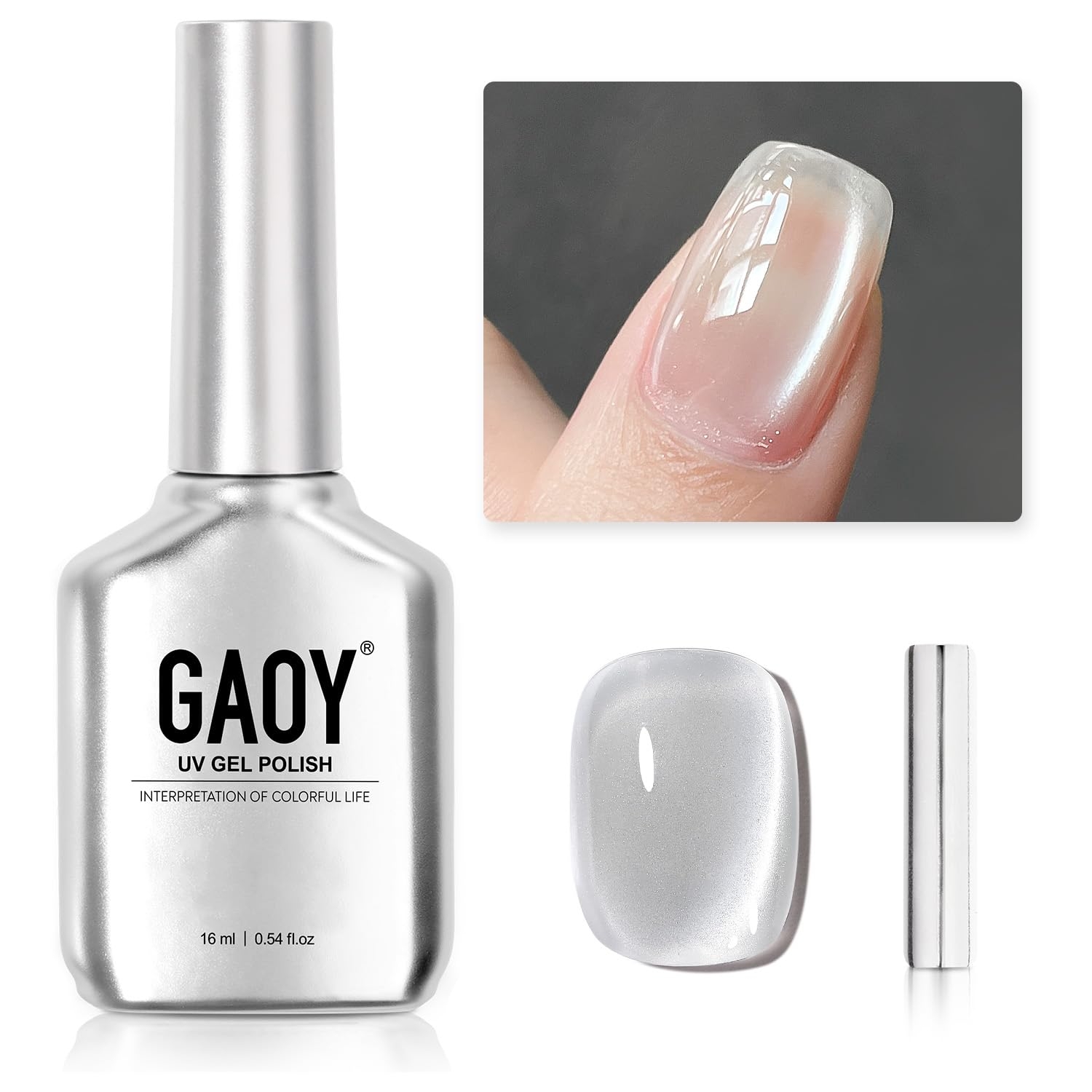 GAOY Glassy Cat Eye Holographic Gel Polish, 16ml Glitter Reflective Translucent UV, 2341 Silvery Moonlight