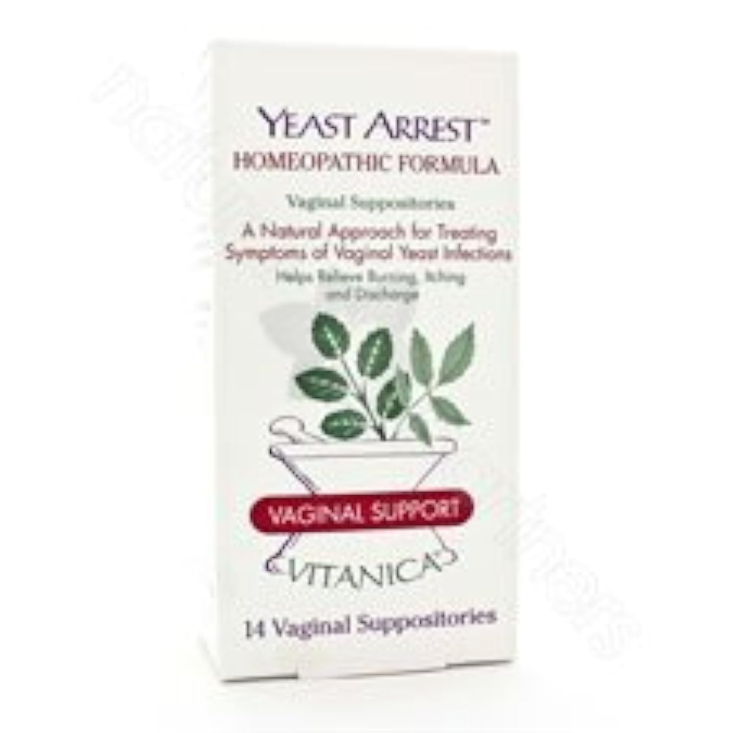Vitanica Yeast Arrest, Homeopathic Vaginal Suppositories, for Yeast Infection Symptoms, Relieves Burning, Itching & Discharge, with Boric Acid, Tea Tree Oil & Probiotics, Vegan (Pro Logo, 14ct)